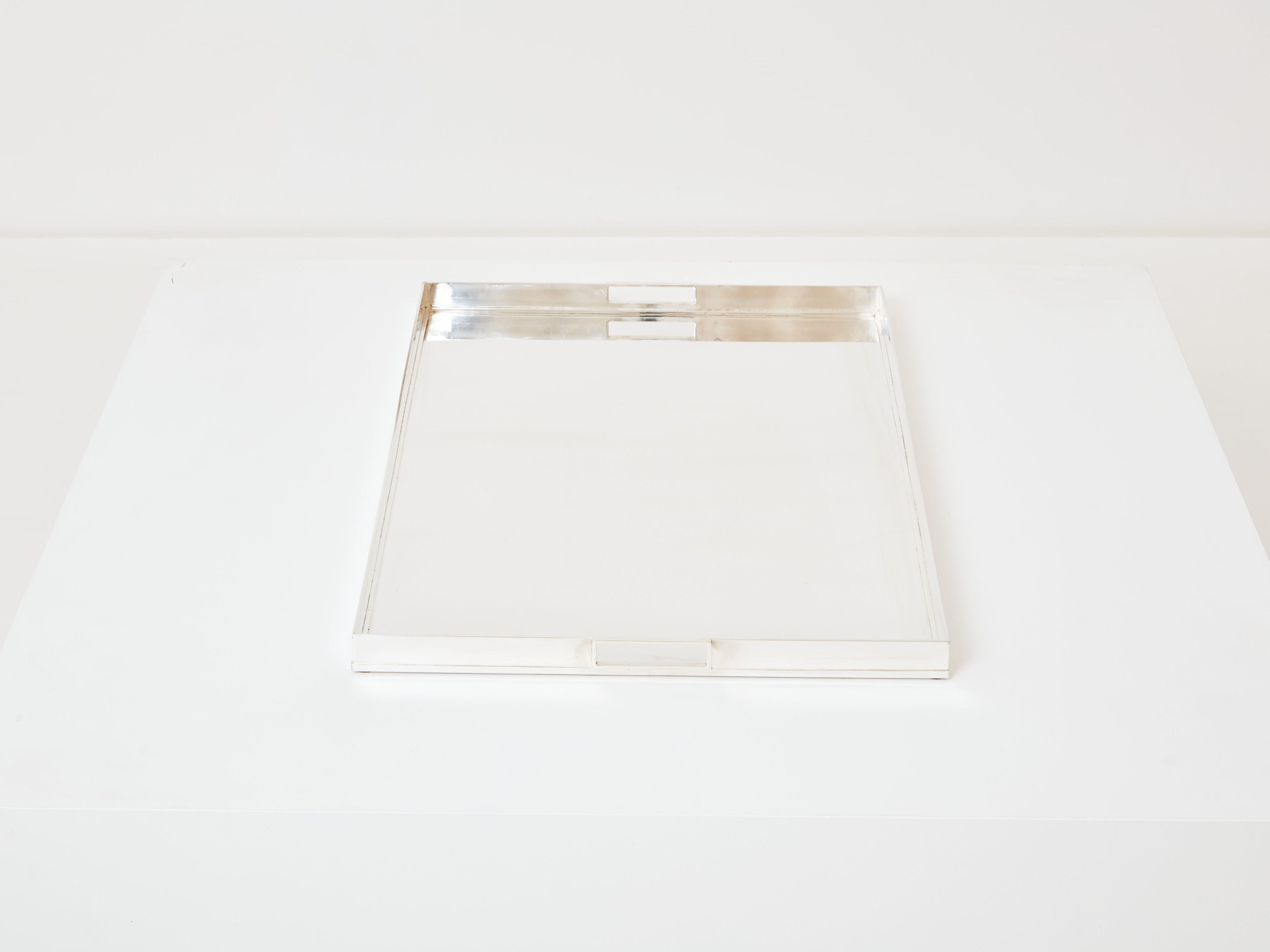 Pair of French Art deco modernist silver-plated trays 1940s