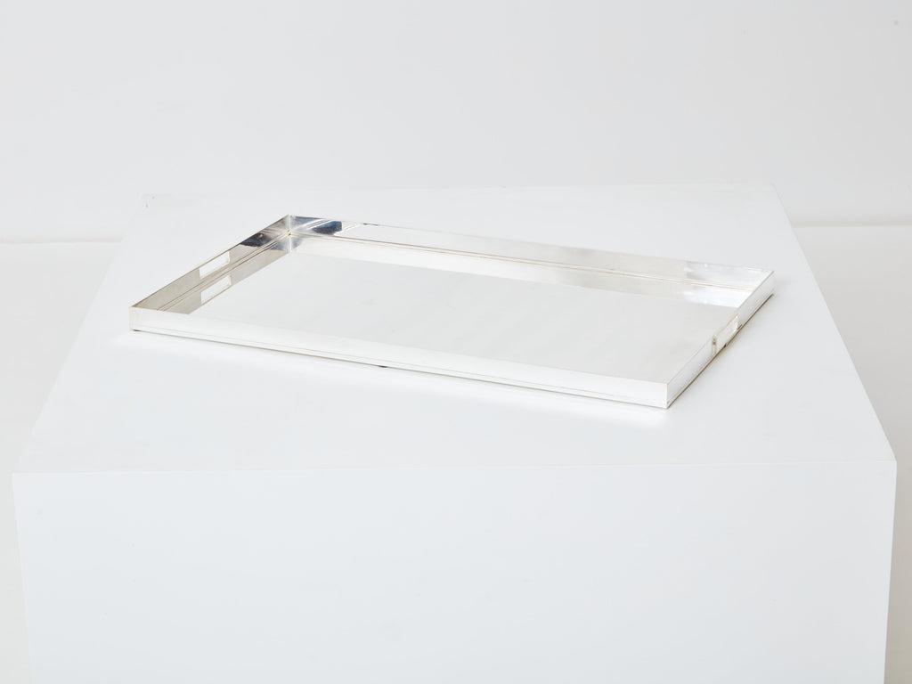 Pair of French Art deco modernist silver-plated trays 1940s