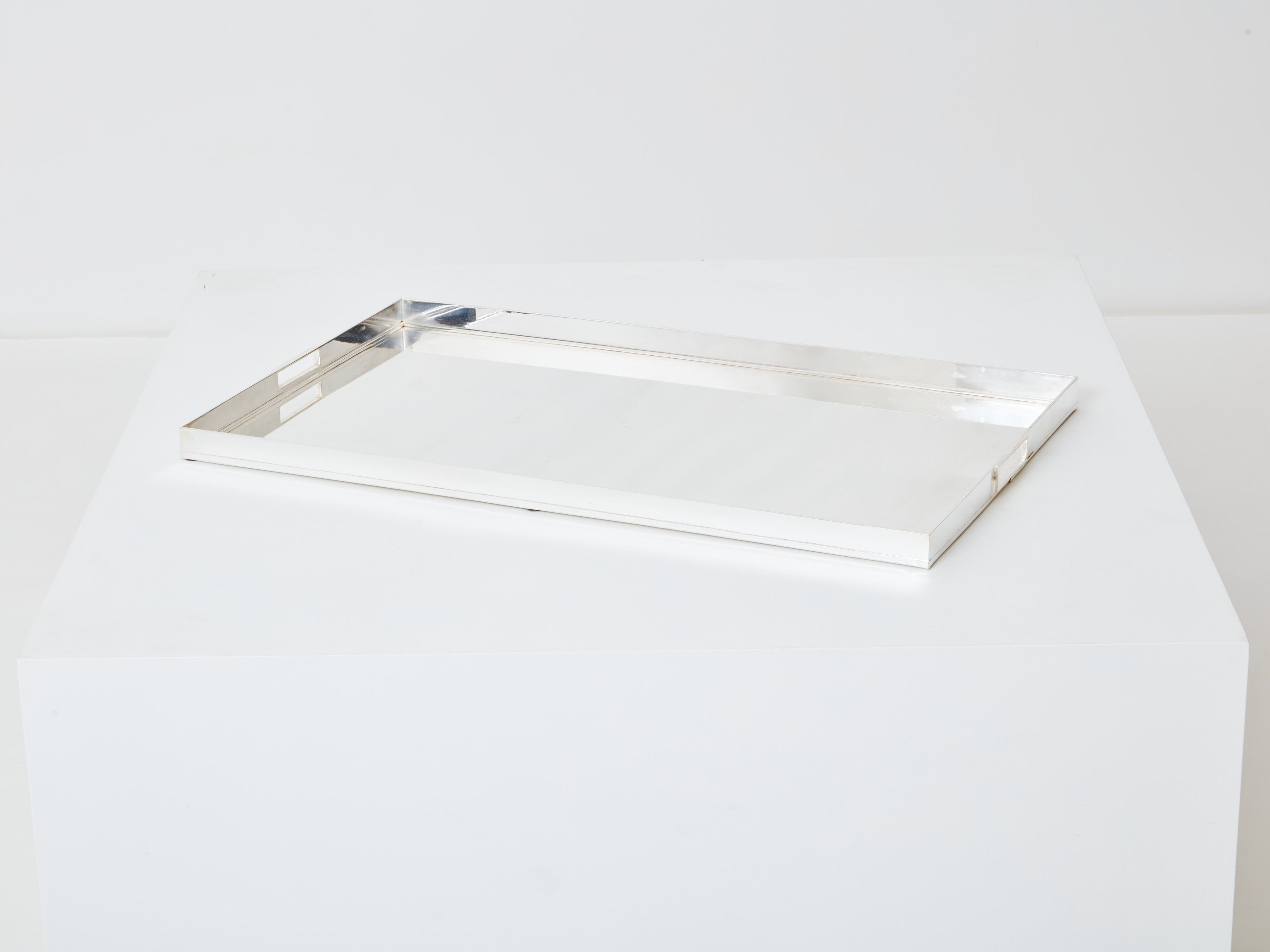Pair of French Art deco modernist silver-plated trays 1940s