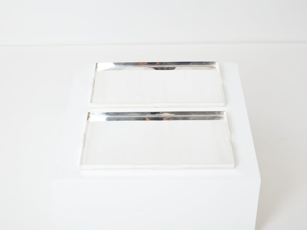 Pair of French Art deco modernist silver-plated trays 1940s