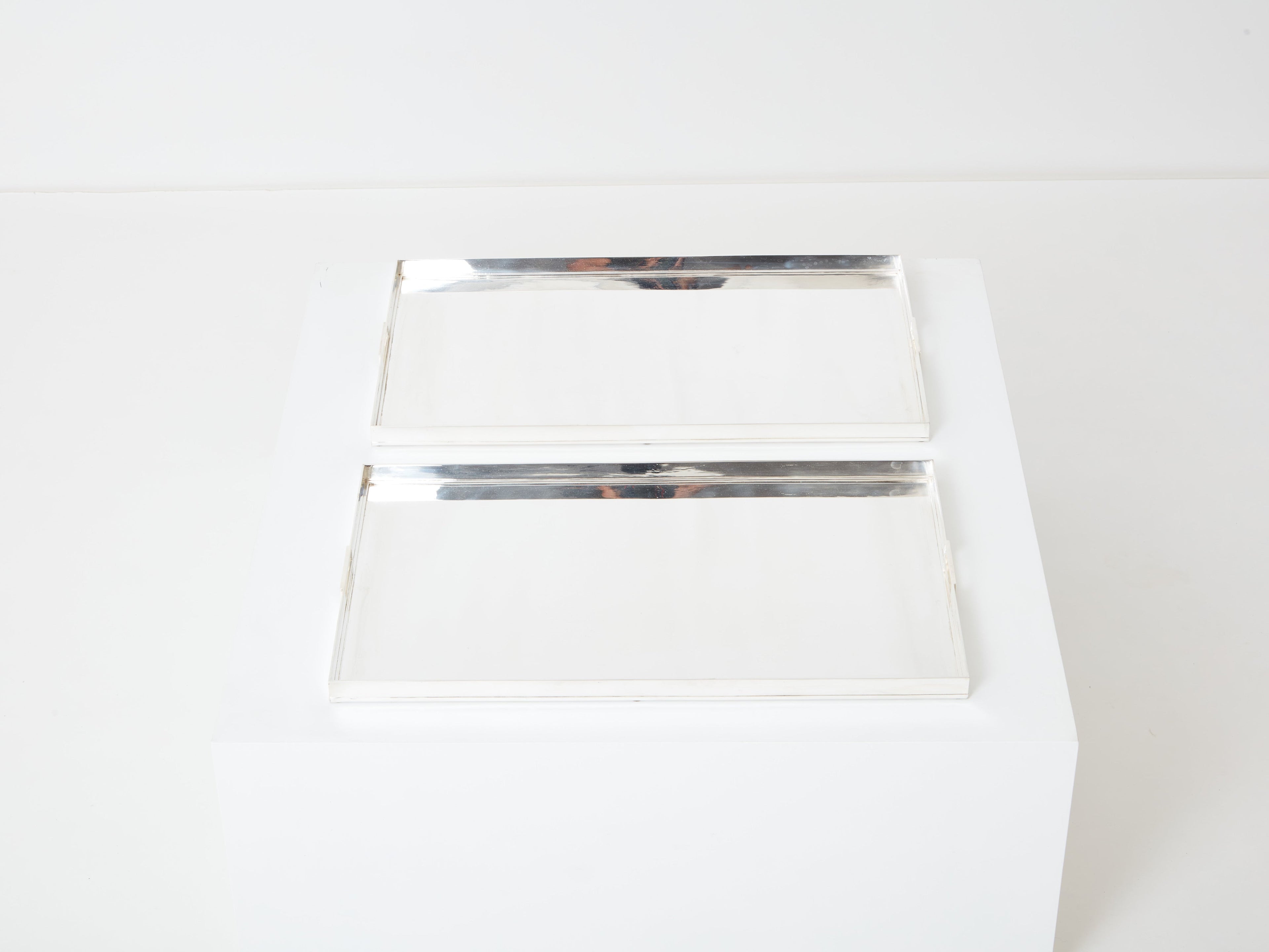 Pair of French Art deco modernist silver-plated trays 1940s