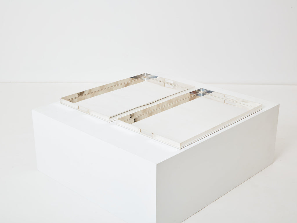 Pair of French Art deco modernist silver-plated trays 1940s