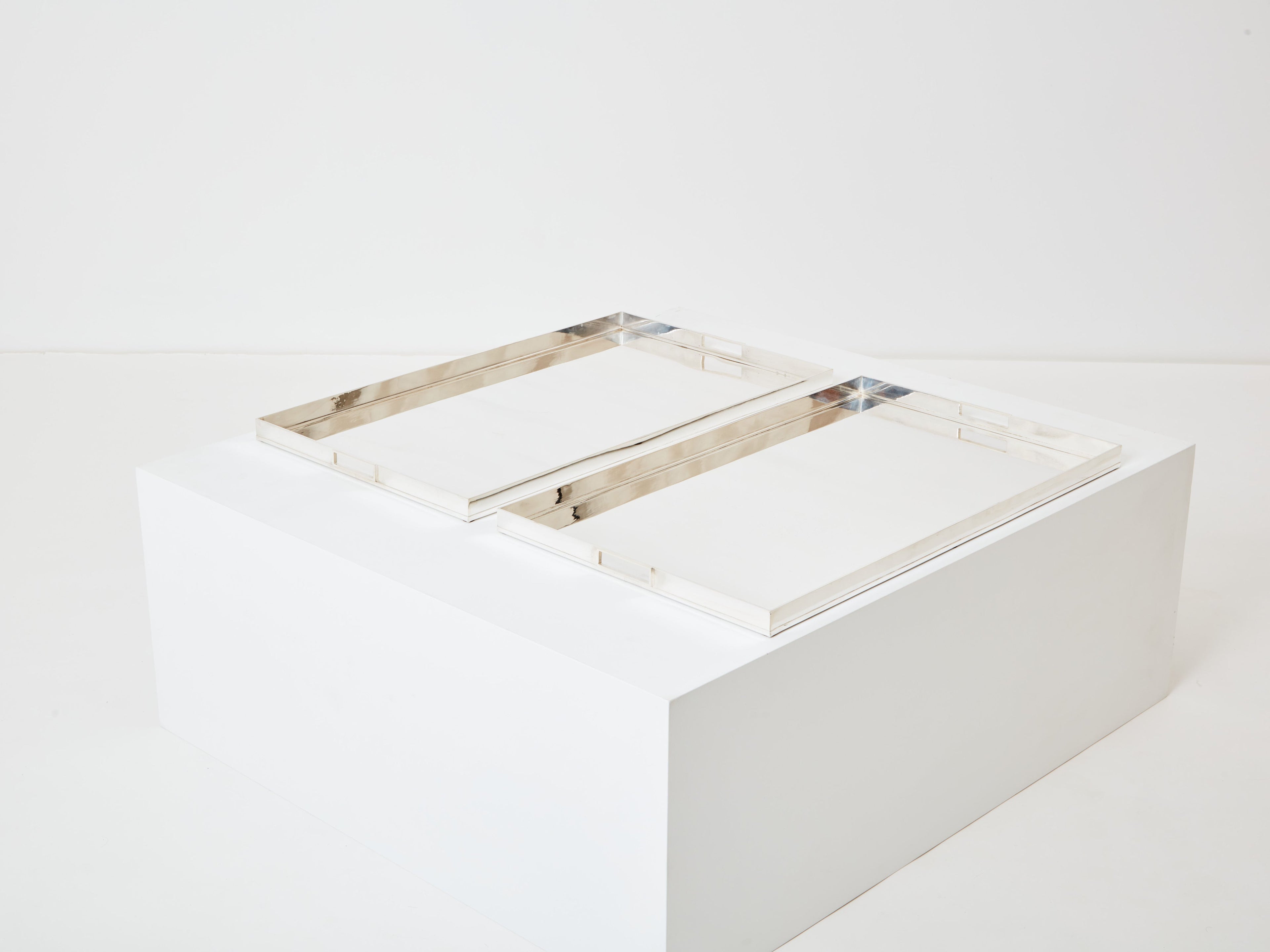 Pair of French Art deco modernist silver-plated trays 1940s