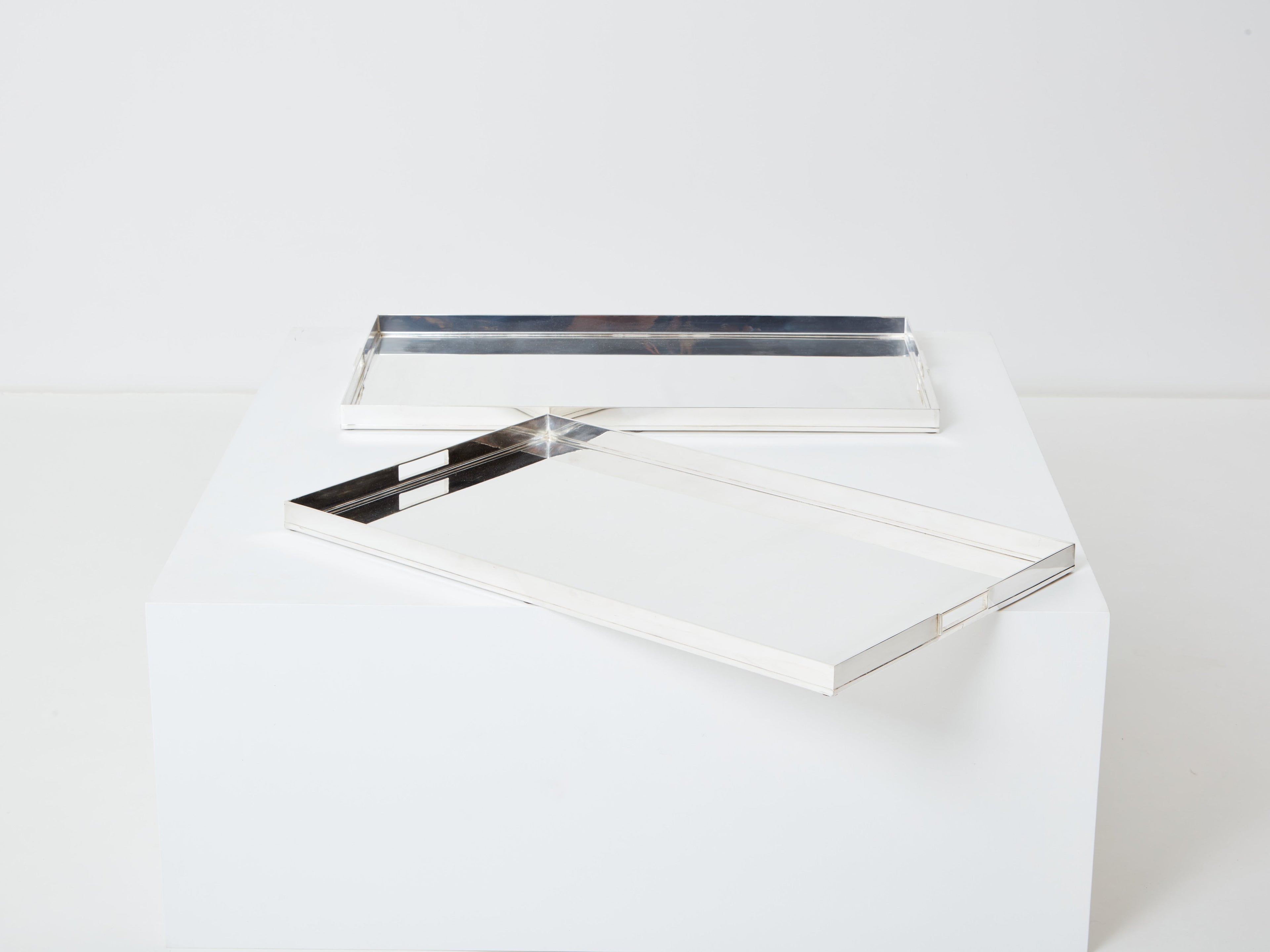 Pair of French Art deco modernist silver-plated trays 1940s