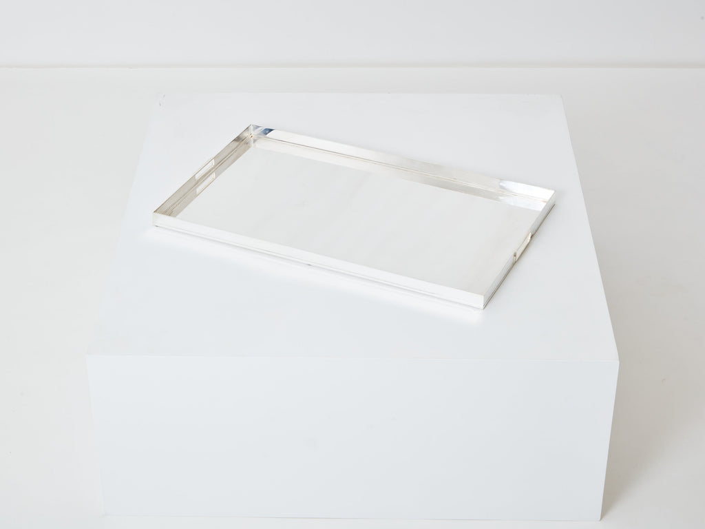 Pair of French Art deco modernist silver-plated trays 1940s