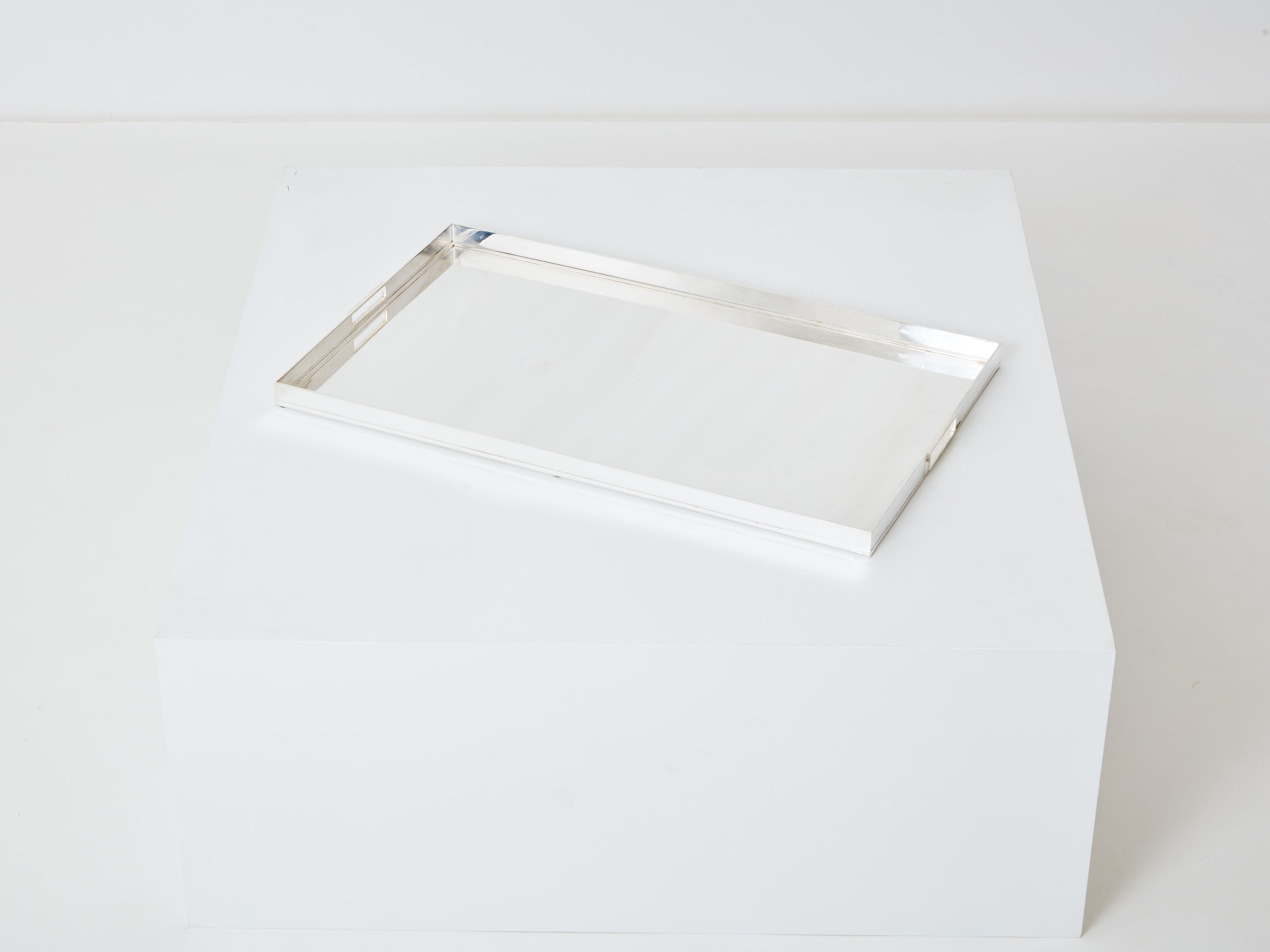 Pair of French Art deco modernist silver-plated trays 1940s