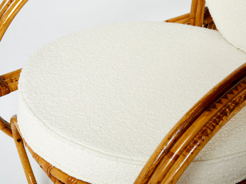 Pair of Italian bamboo armchairs with French bouclé fabric early 1960s