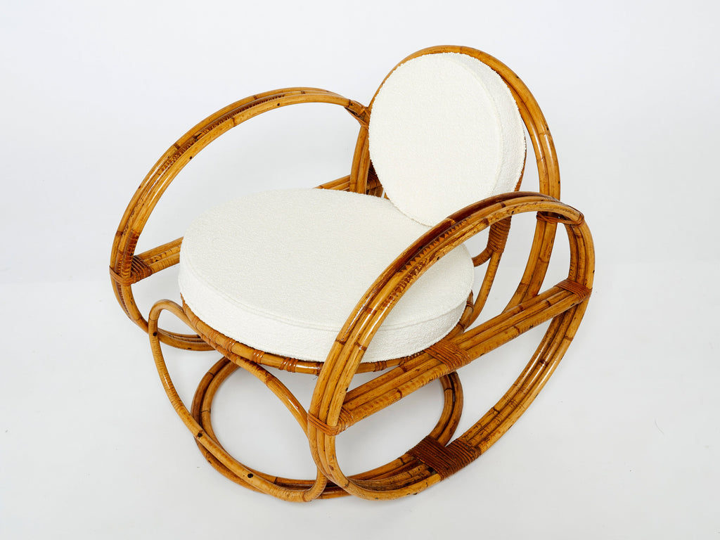 Pair of Italian bamboo armchairs with French bouclé fabric early 1960s