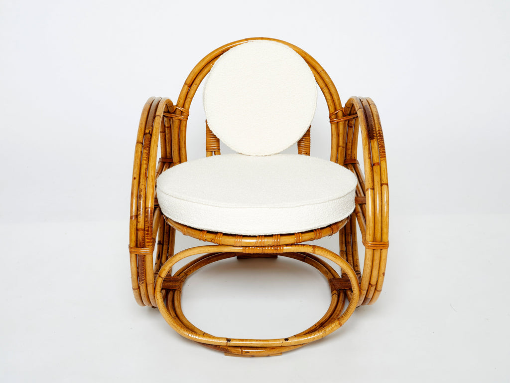 Pair of Italian bamboo armchairs with French bouclé fabric early 1960s