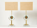 Pair of Italian murano glass brass rattan table lamps 1970s