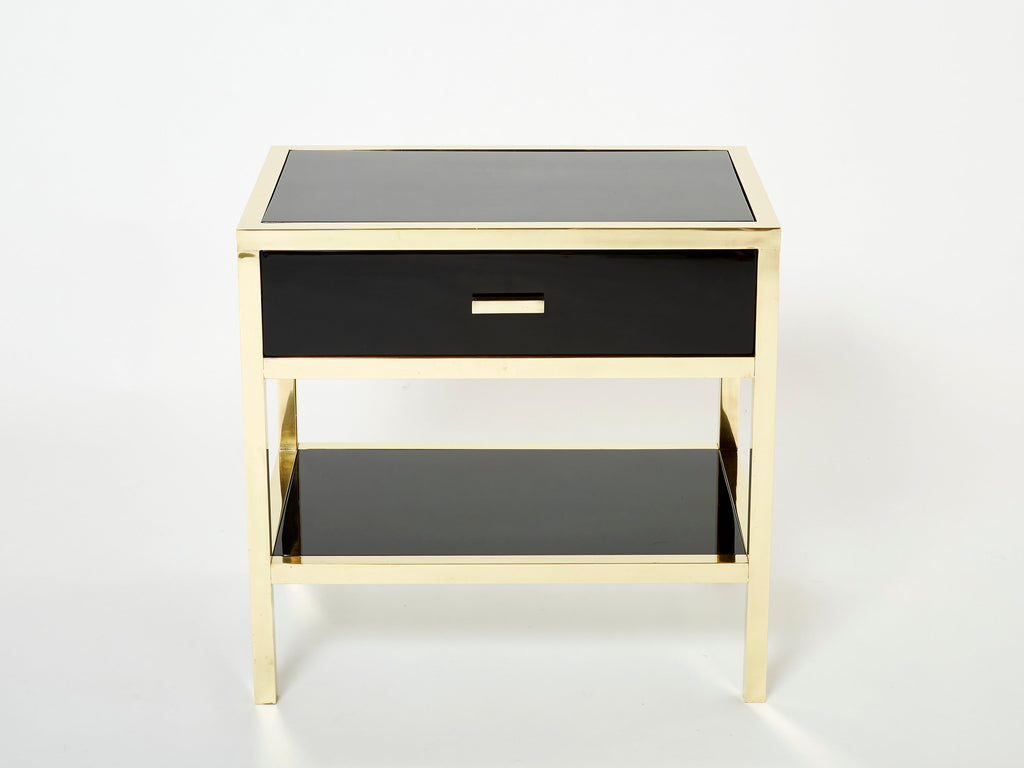 Pair of Michel Pigneres black lacquered brass nightstands tables 1970s