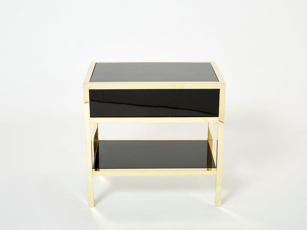 Pair of Michel Pigneres black lacquered brass nightstands tables 1970s