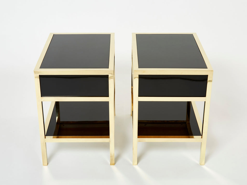 Pair of Michel Pigneres black lacquered brass nightstands tables 1970s