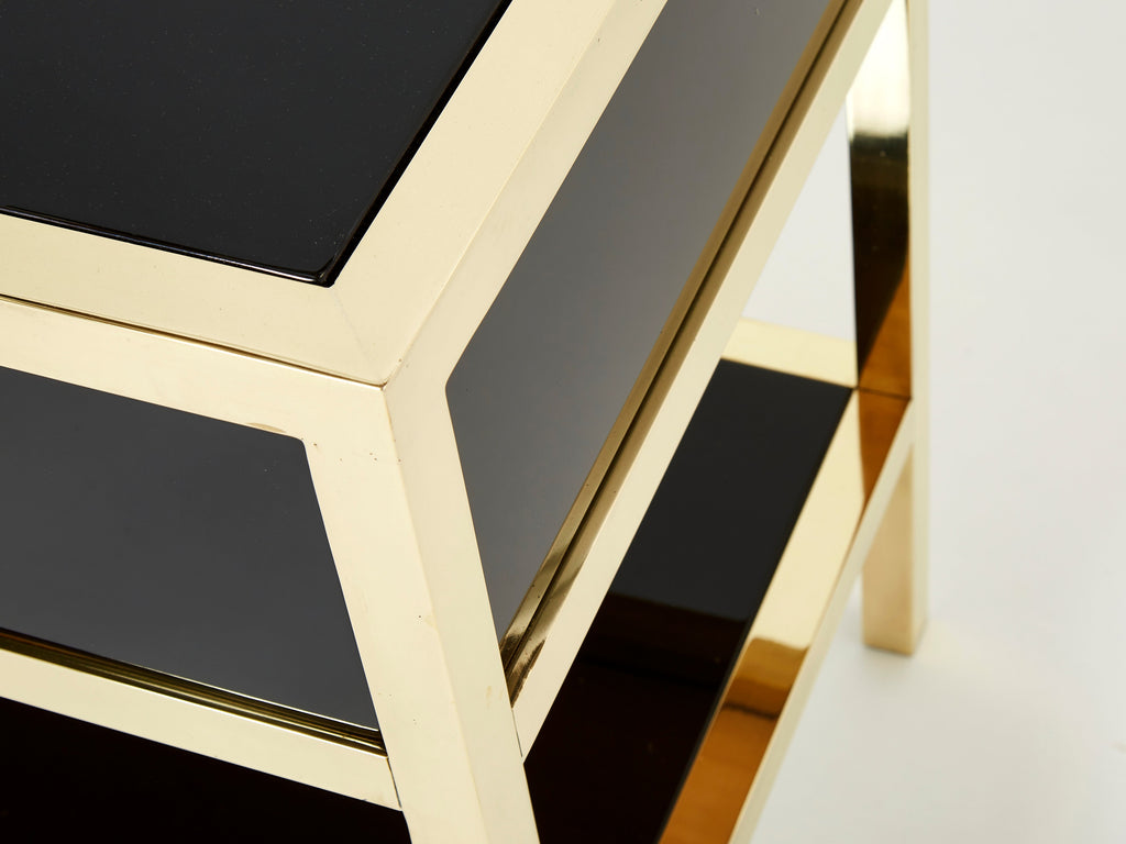 Pair of Michel Pigneres black lacquered brass nightstands tables 1970s