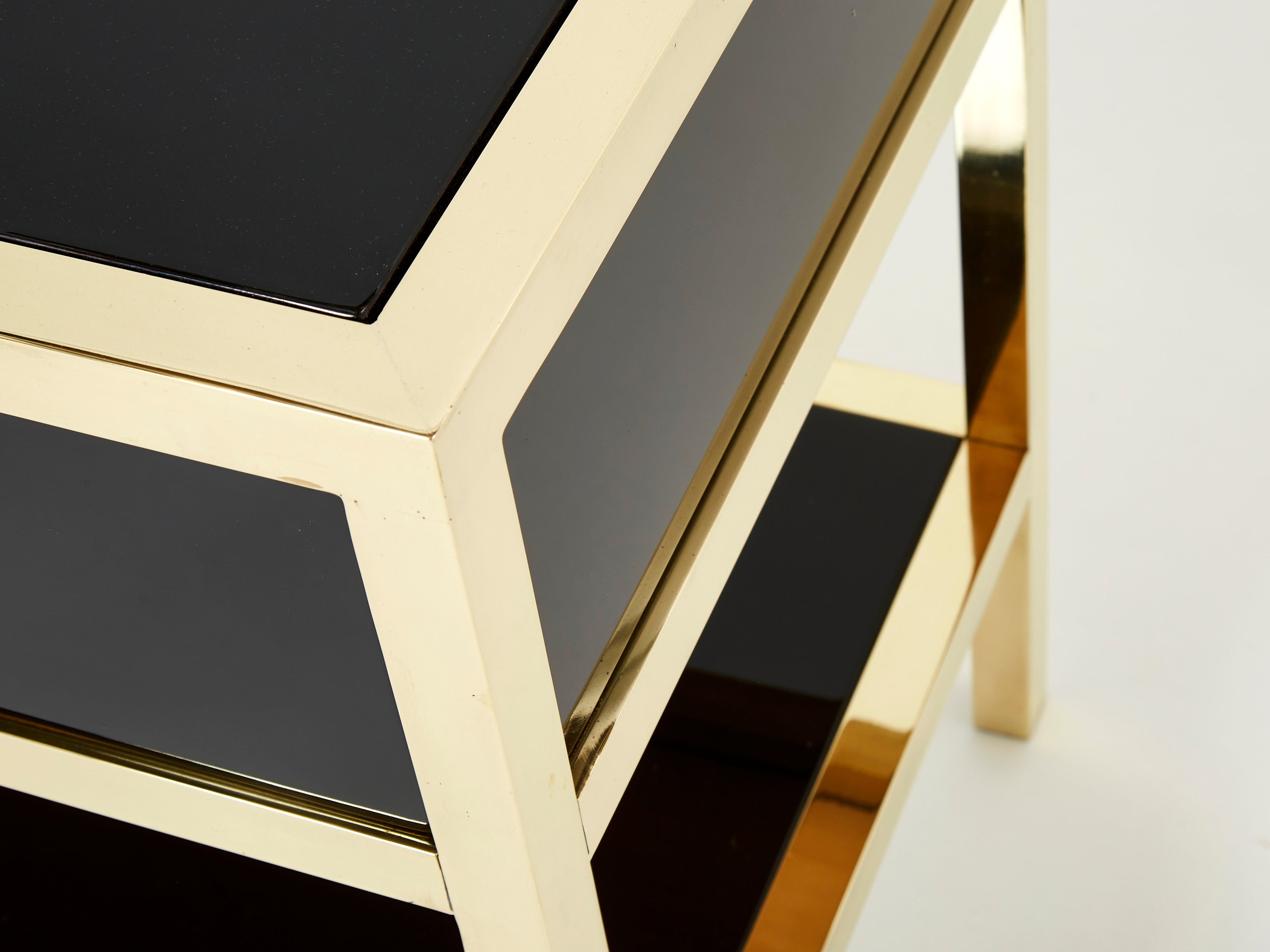 Pair of Michel Pigneres black lacquered brass nightstands tables 1970s