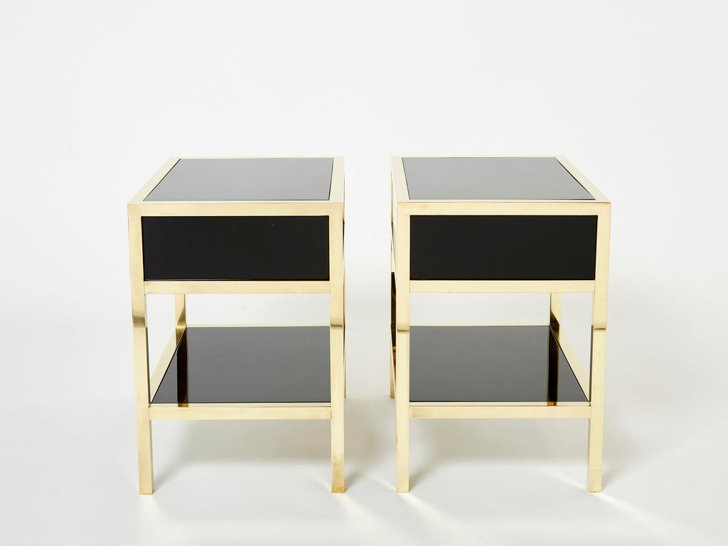 Pair of Michel Pigneres black lacquered brass nightstands tables 1970s
