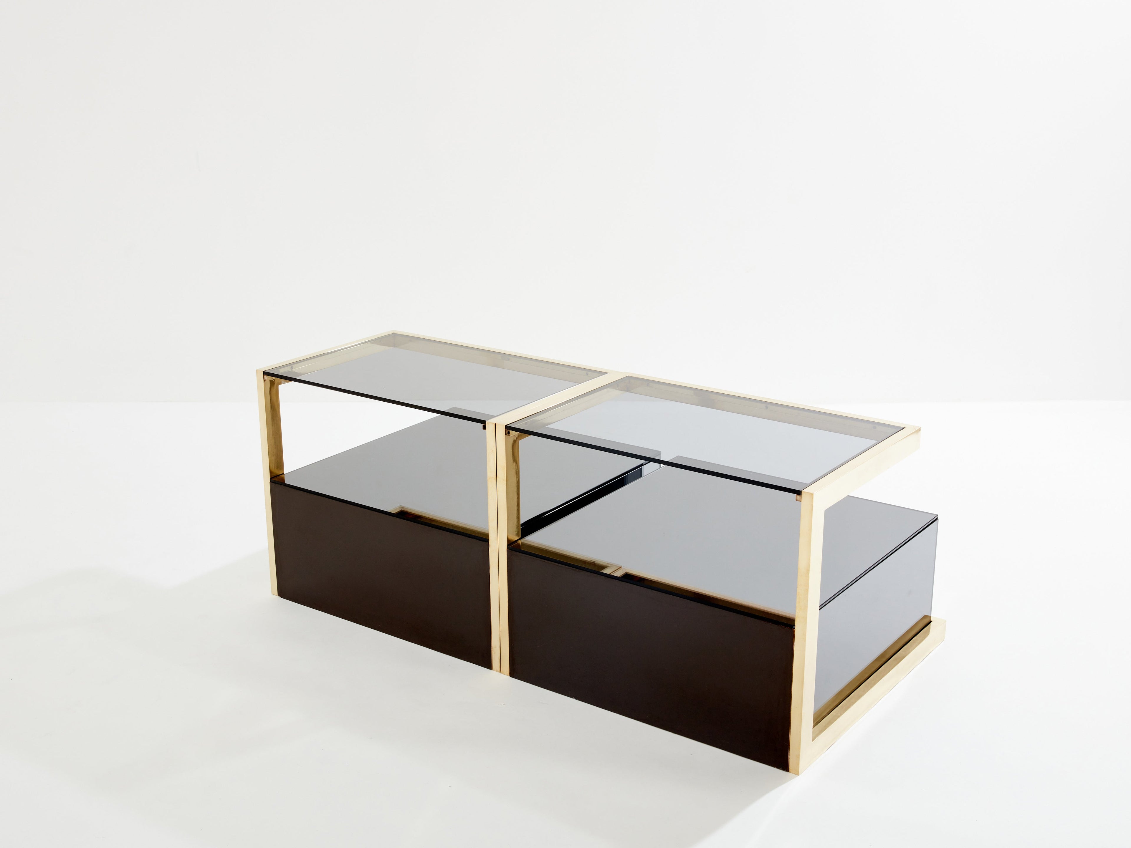 Pair of Michel Pigneres smoked mirrored and brass side tables 1970s