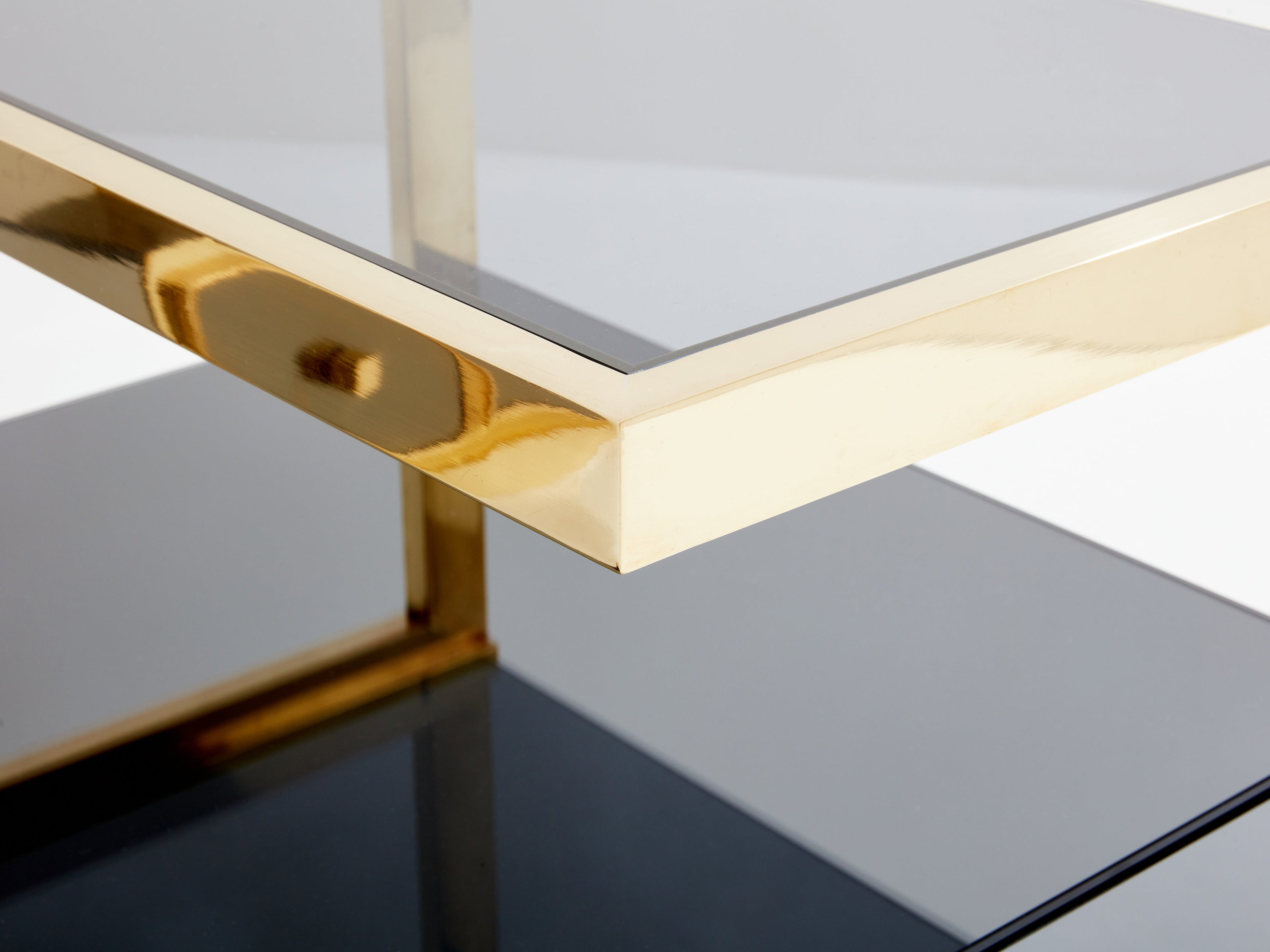Pair of Michel Pigneres smoked mirrored and brass side tables 1970s