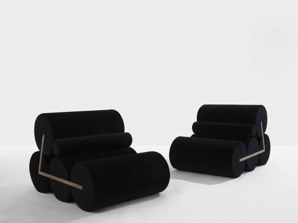 Pair of armchairs by Auro Trivellato for A.L.I. black velvet 1972