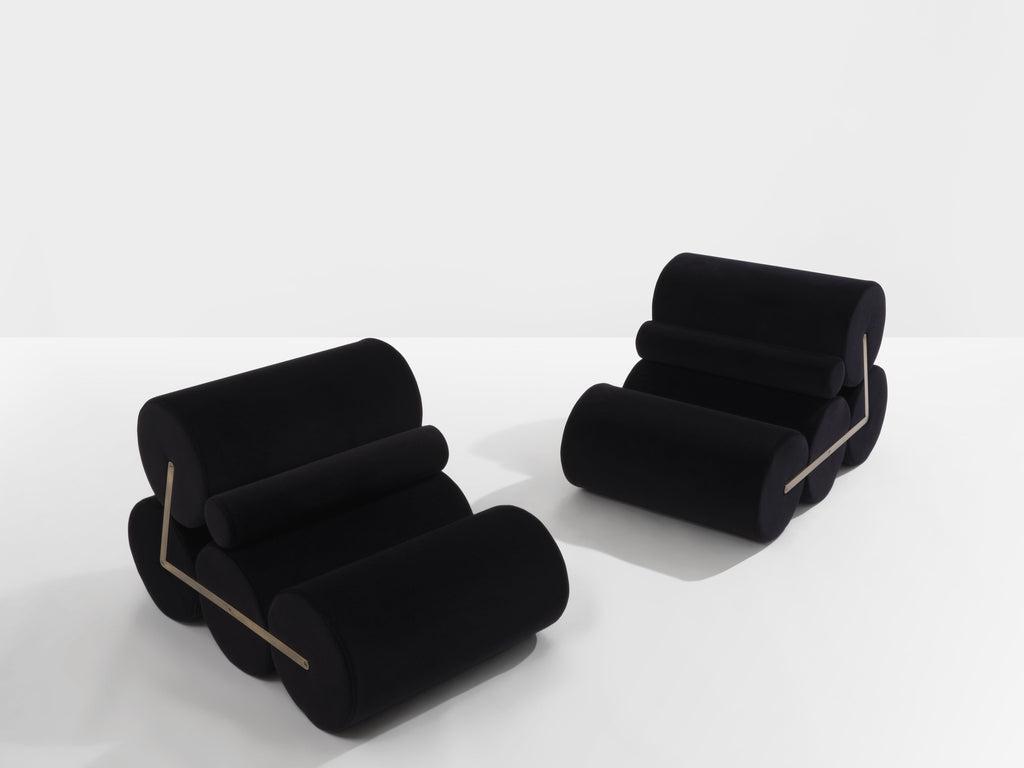 Pair of armchairs by Auro Trivellato for A.L.I. black velvet 1972
