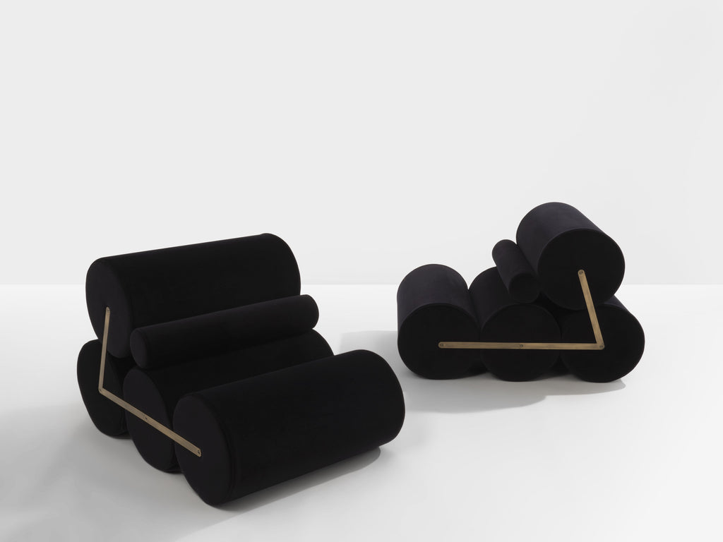 Pair of armchairs by Auro Trivellato for A.L.I. black velvet 1972