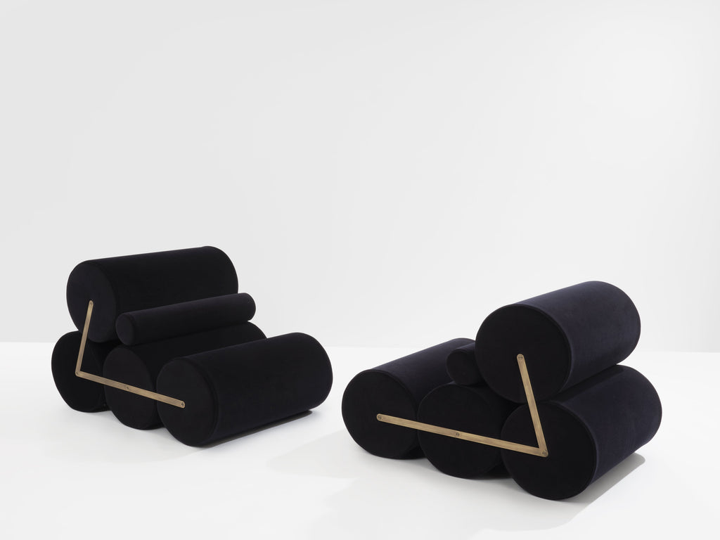 Pair of armchairs by Auro Trivellato for A.L.I. black velvet 1972