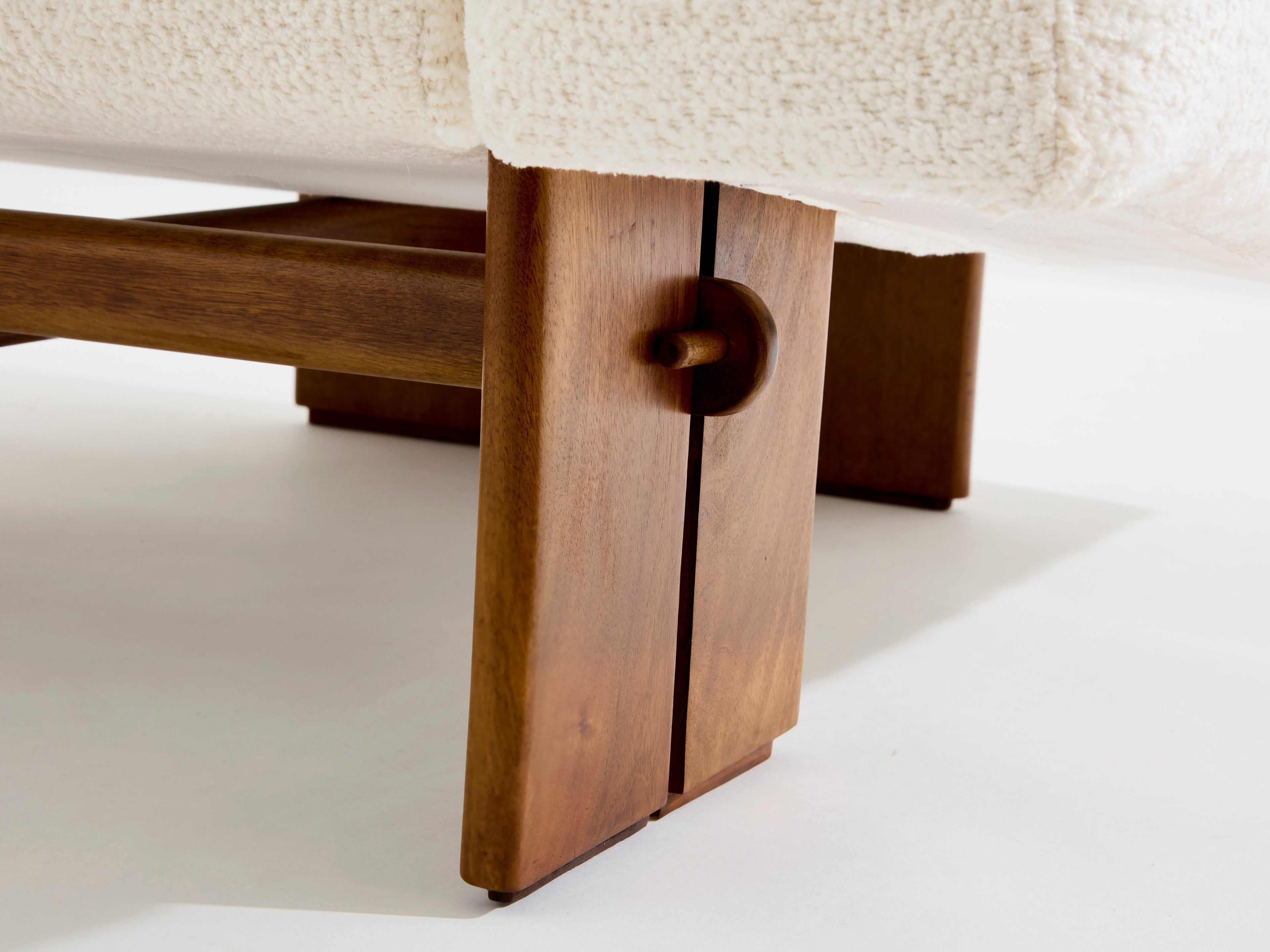 Pair of brutalist Italian armchairs walnut and chenille velvet 1960s
