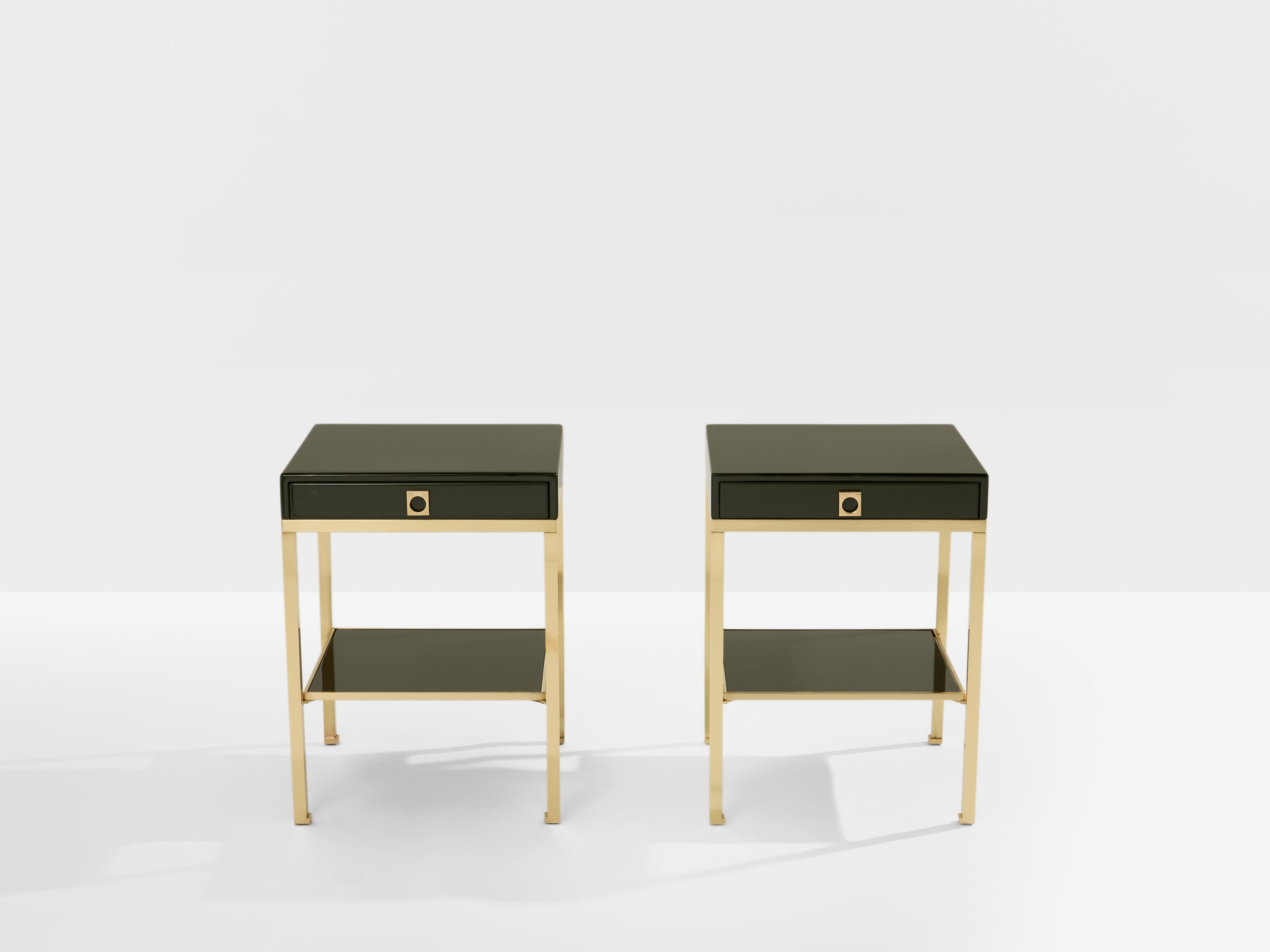 Pair of side tables green lacquer brass Guy Lefevre Maison Jansen 1970