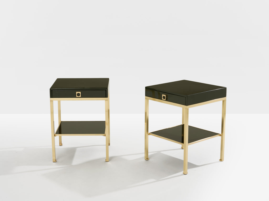 Pair of side tables green lacquer brass Guy Lefevre Maison Jansen 1970
