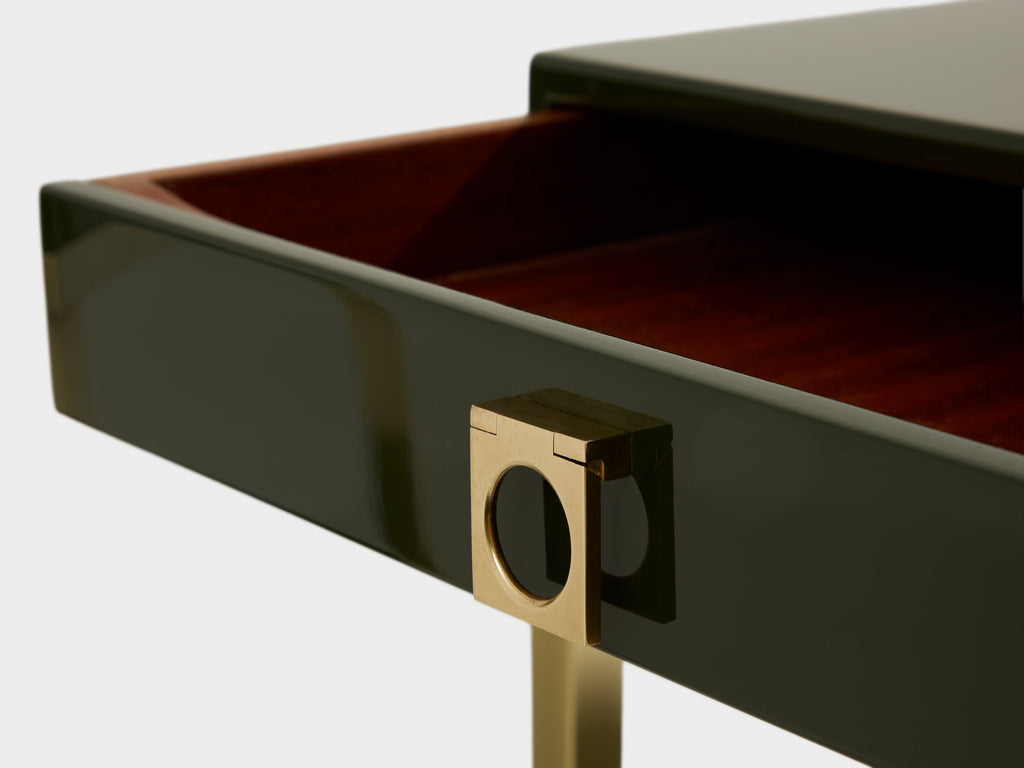 Pair of side tables green lacquer brass Guy Lefevre Maison Jansen 1970