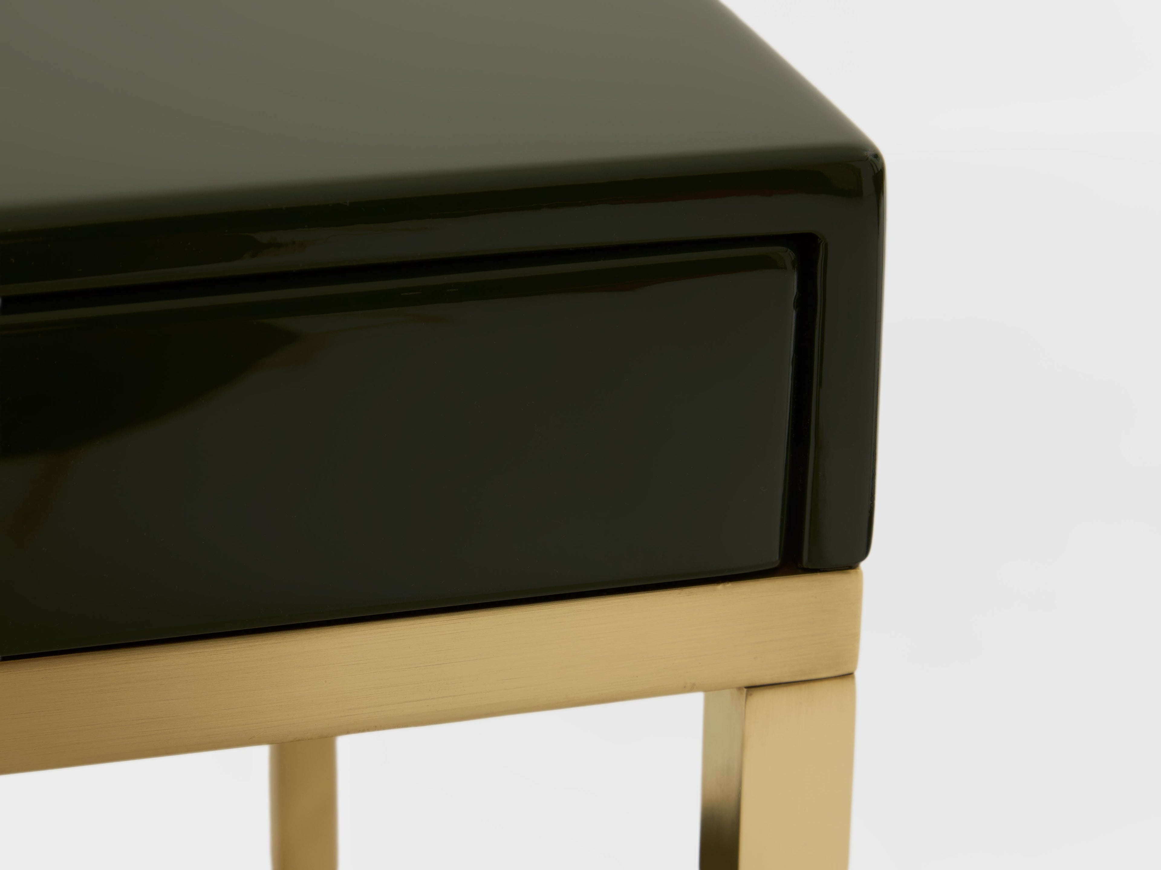 Pair of side tables green lacquer brass Guy Lefevre Maison Jansen 1970