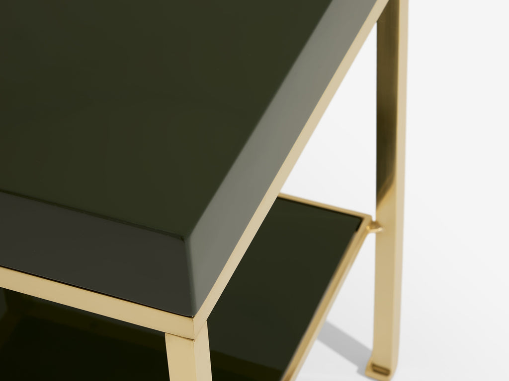 Pair of side tables green lacquer brass Guy Lefevre Maison Jansen 1970