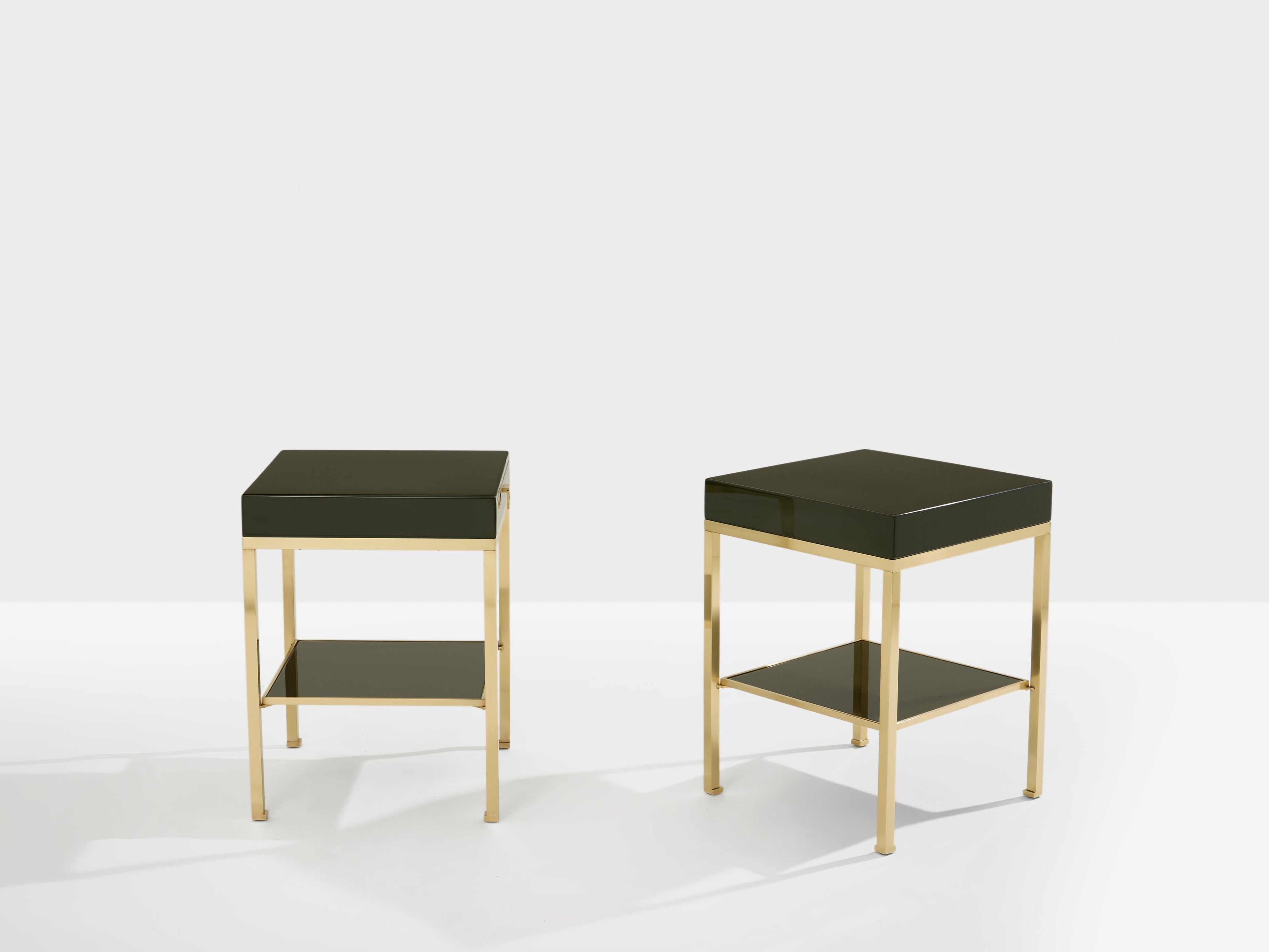 Pair of side tables green lacquer brass Guy Lefevre Maison Jansen 1970