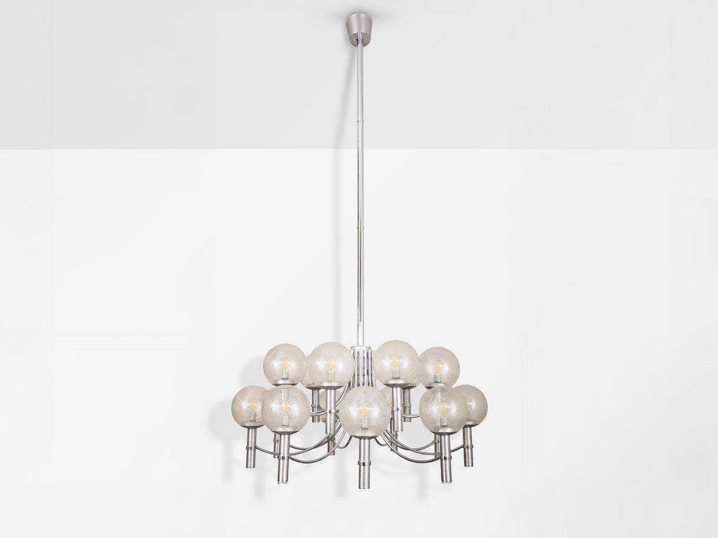 Pair of unique Veronese chandeliers 65 inches steel Murano glass 1970