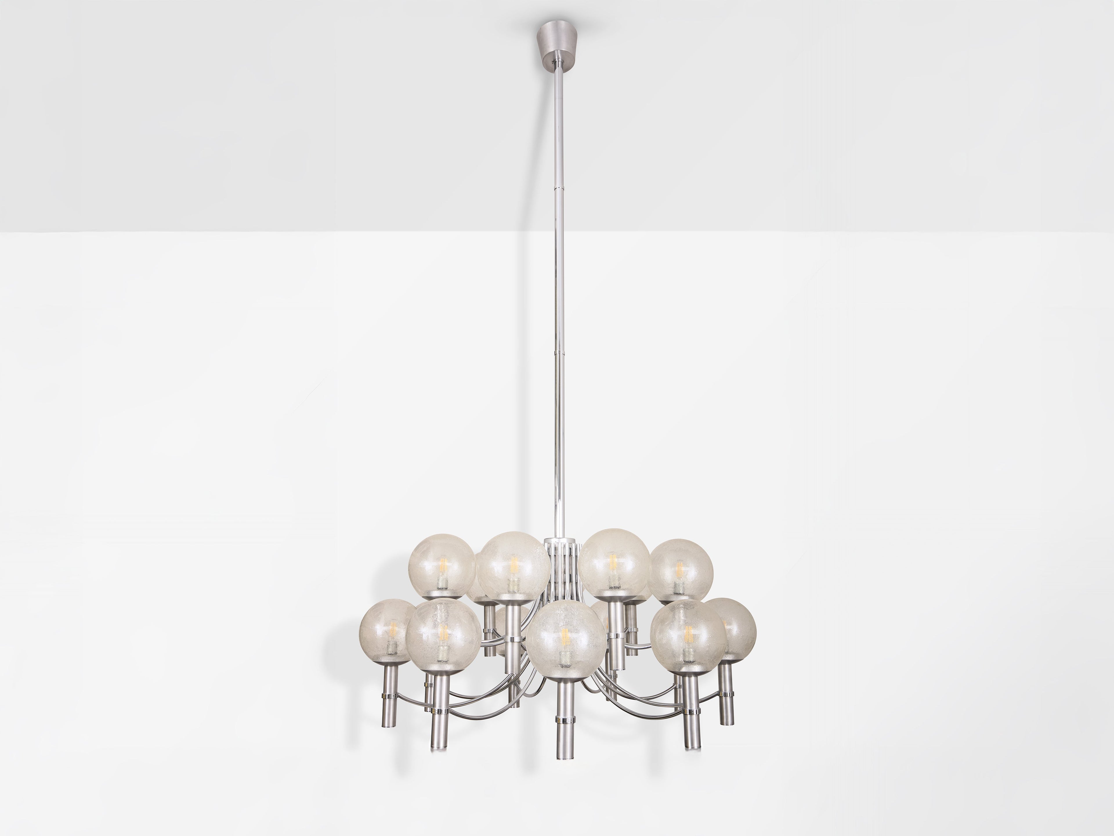 Pair of unique Veronese chandeliers 65 inches steel Murano glass 1970