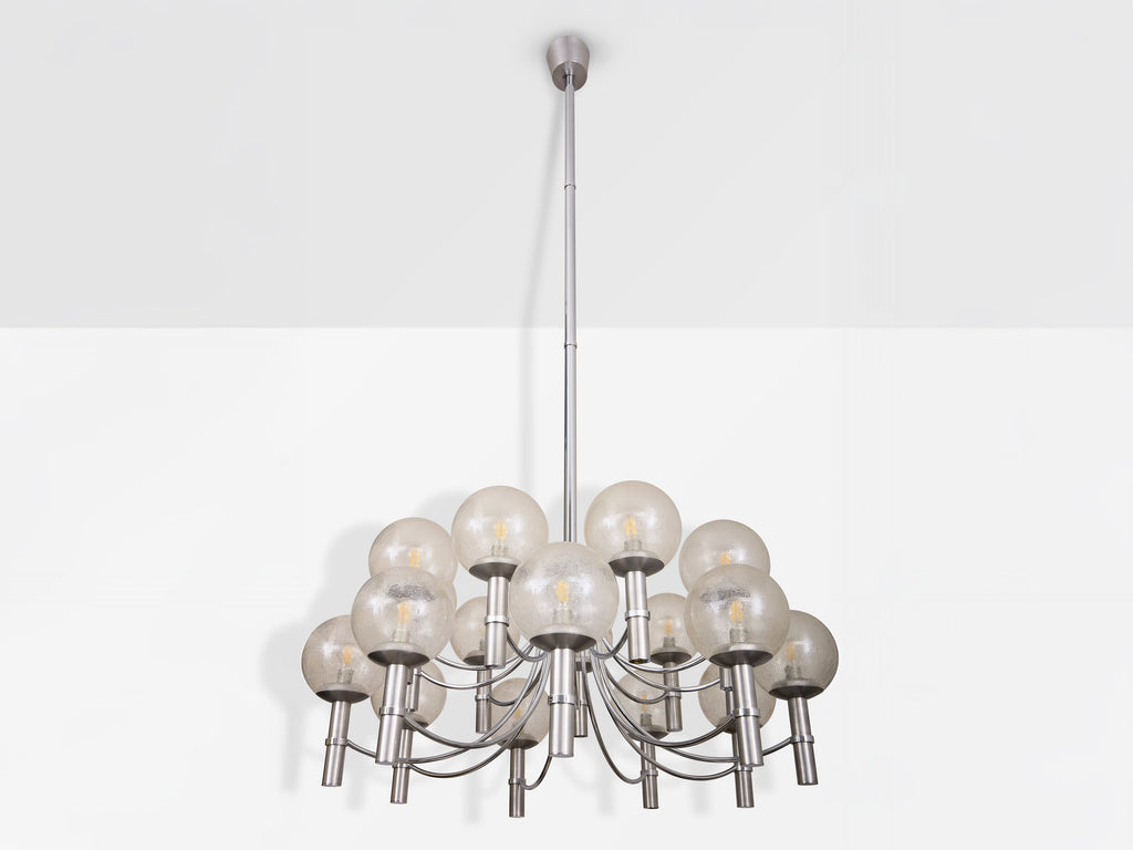 Pair of unique Veronese chandeliers 65 inches steel Murano glass 1970