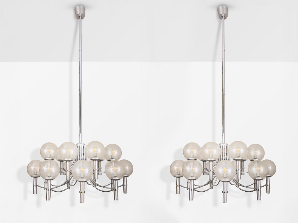 Pair of unique Veronese chandeliers 65 inches steel Murano glass 1970