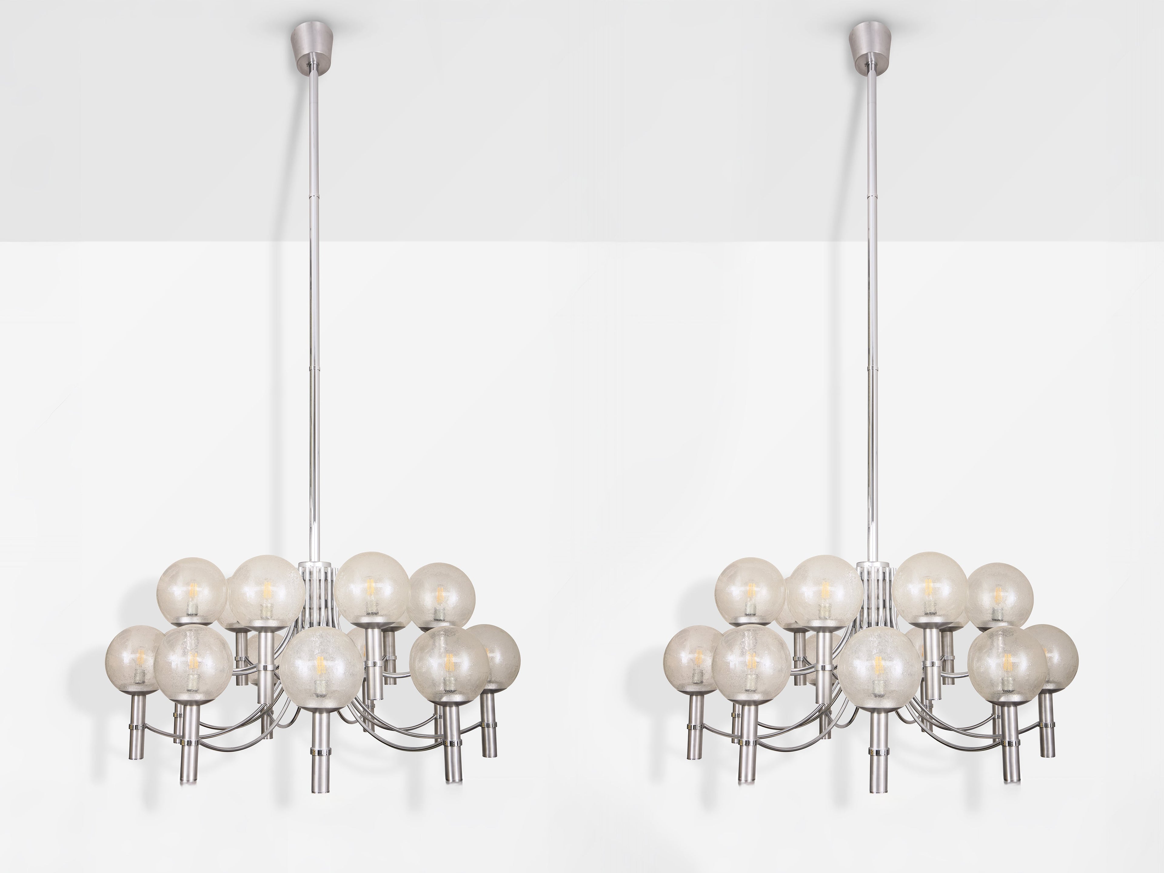 Pair of unique Veronese chandeliers 65 inches steel Murano glass 1970