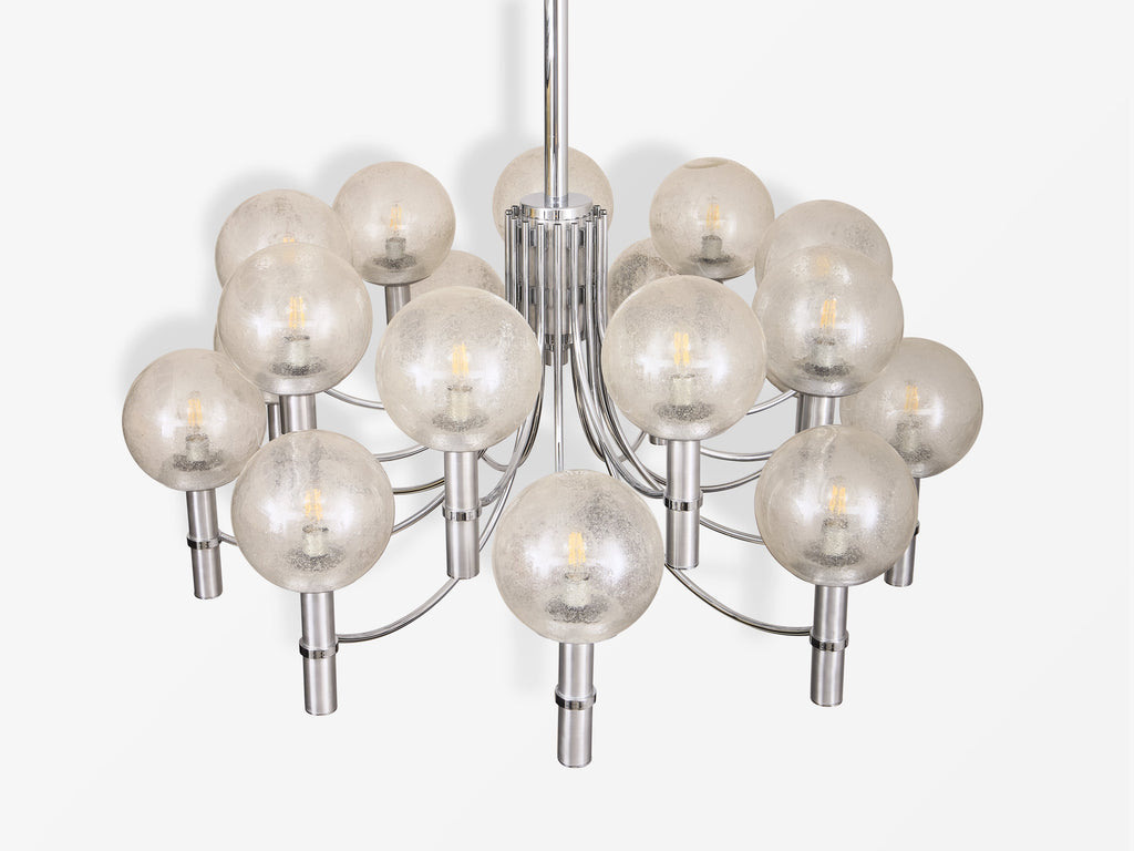 Pair of unique Veronese chandeliers 65 inches steel Murano glass 1970