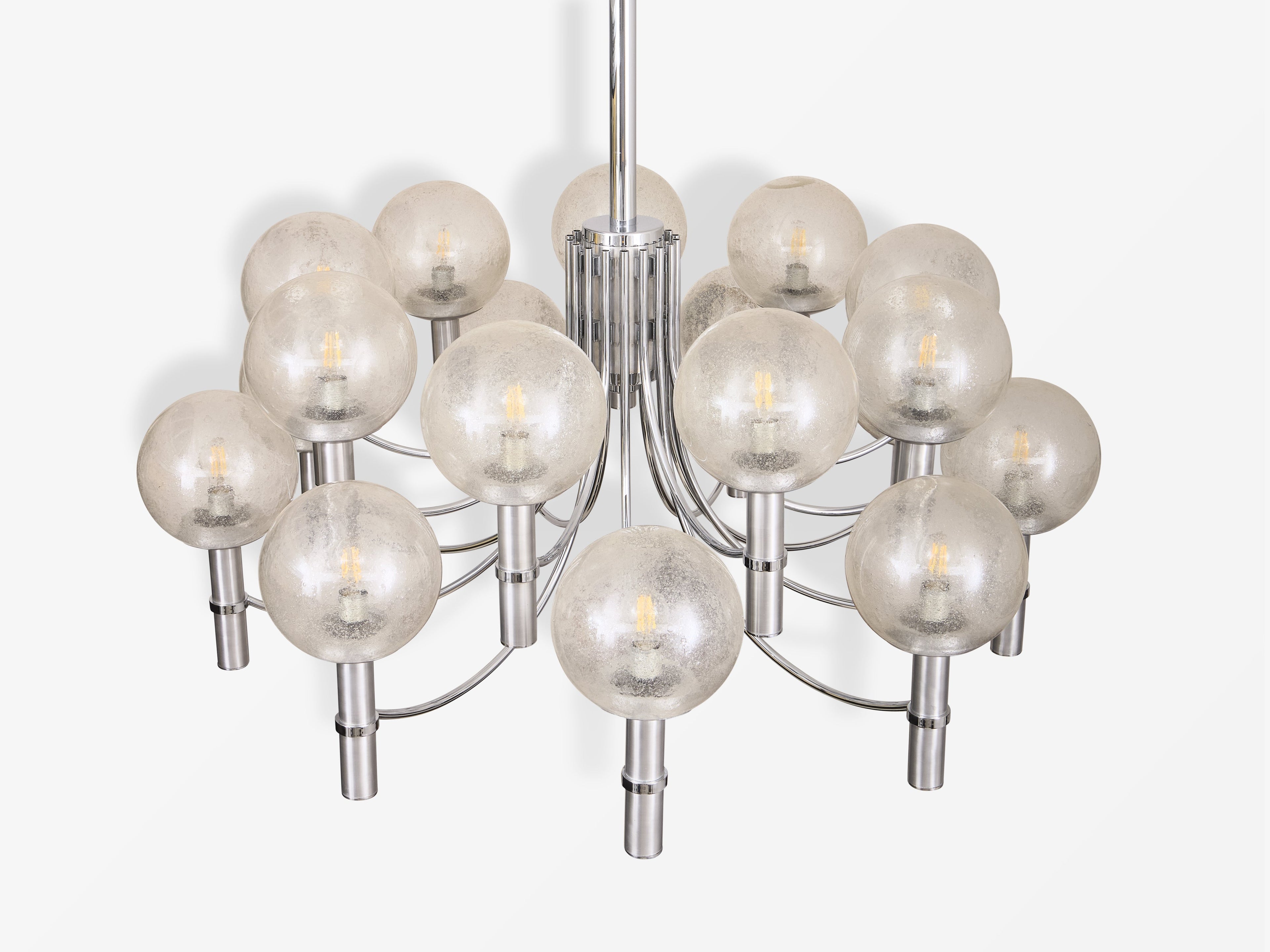 Pair of unique Veronese chandeliers 65 inches steel Murano glass 1970