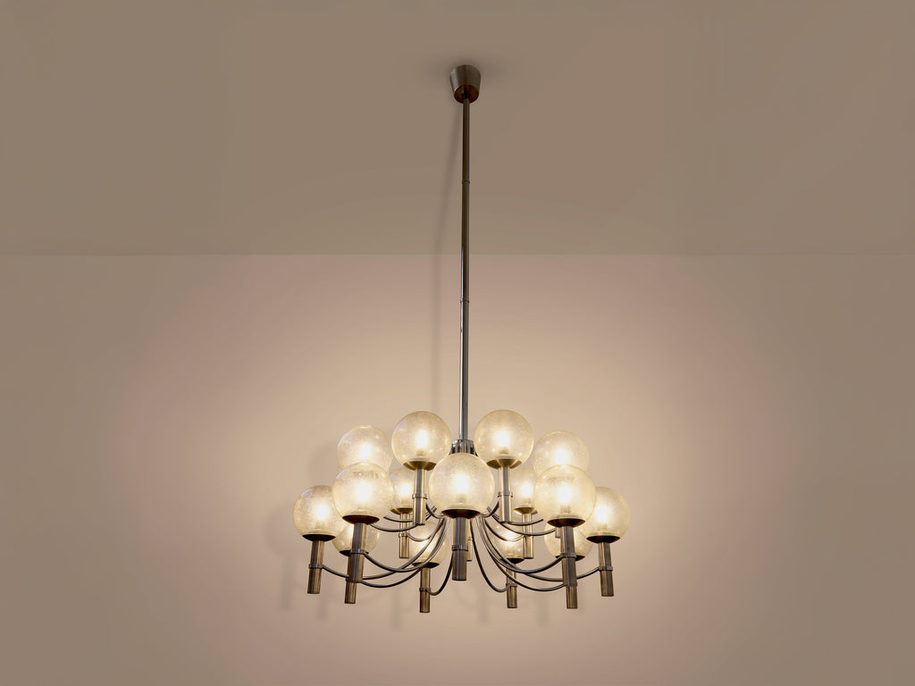 Pair of unique Veronese chandeliers 65 inches steel Murano glass 1970