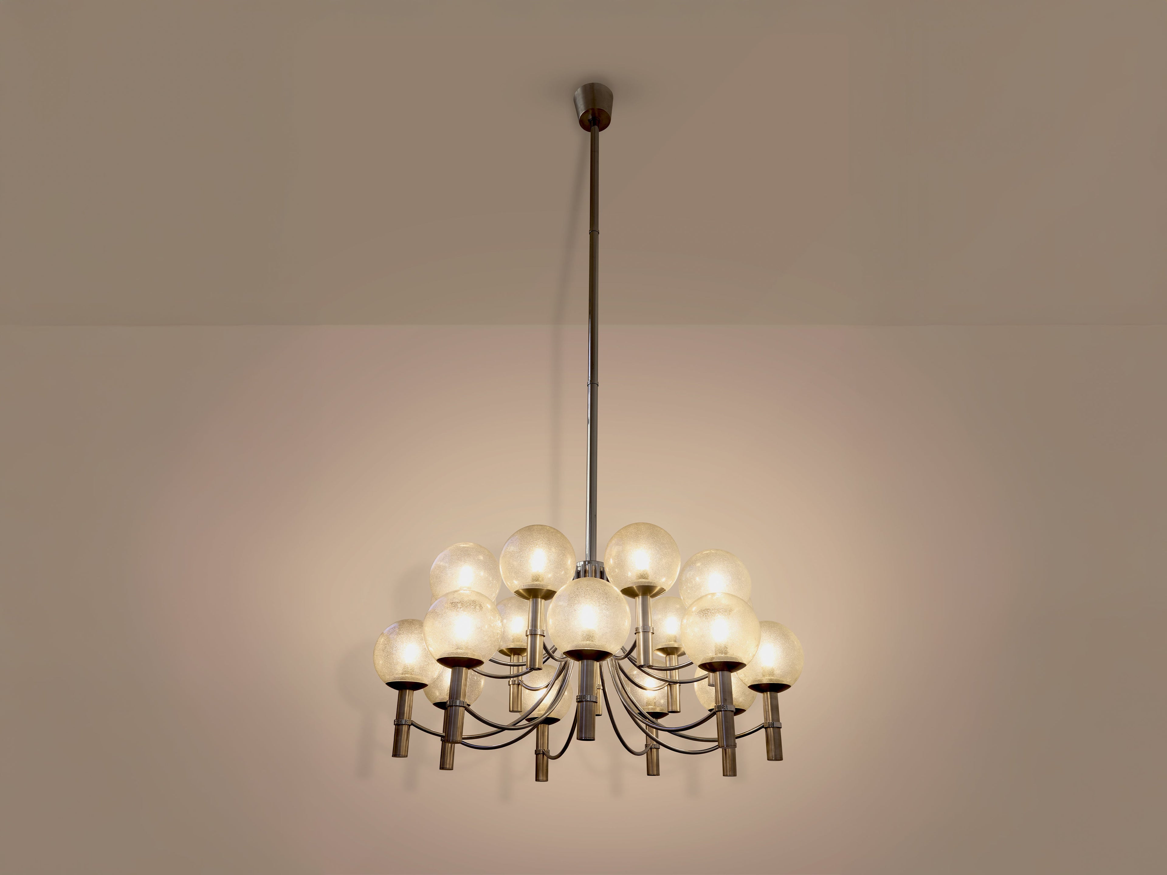 Pair of unique Veronese chandeliers 65 inches steel Murano glass 1970