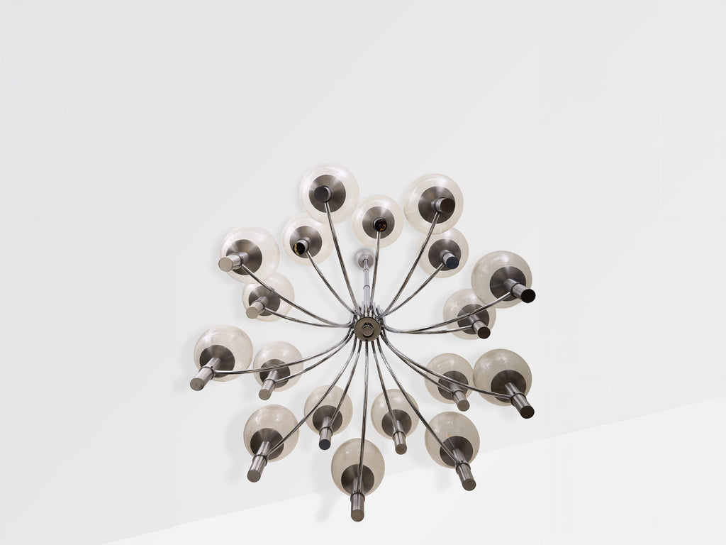 Pair of unique Veronese chandeliers 65 inches steel Murano glass 1970