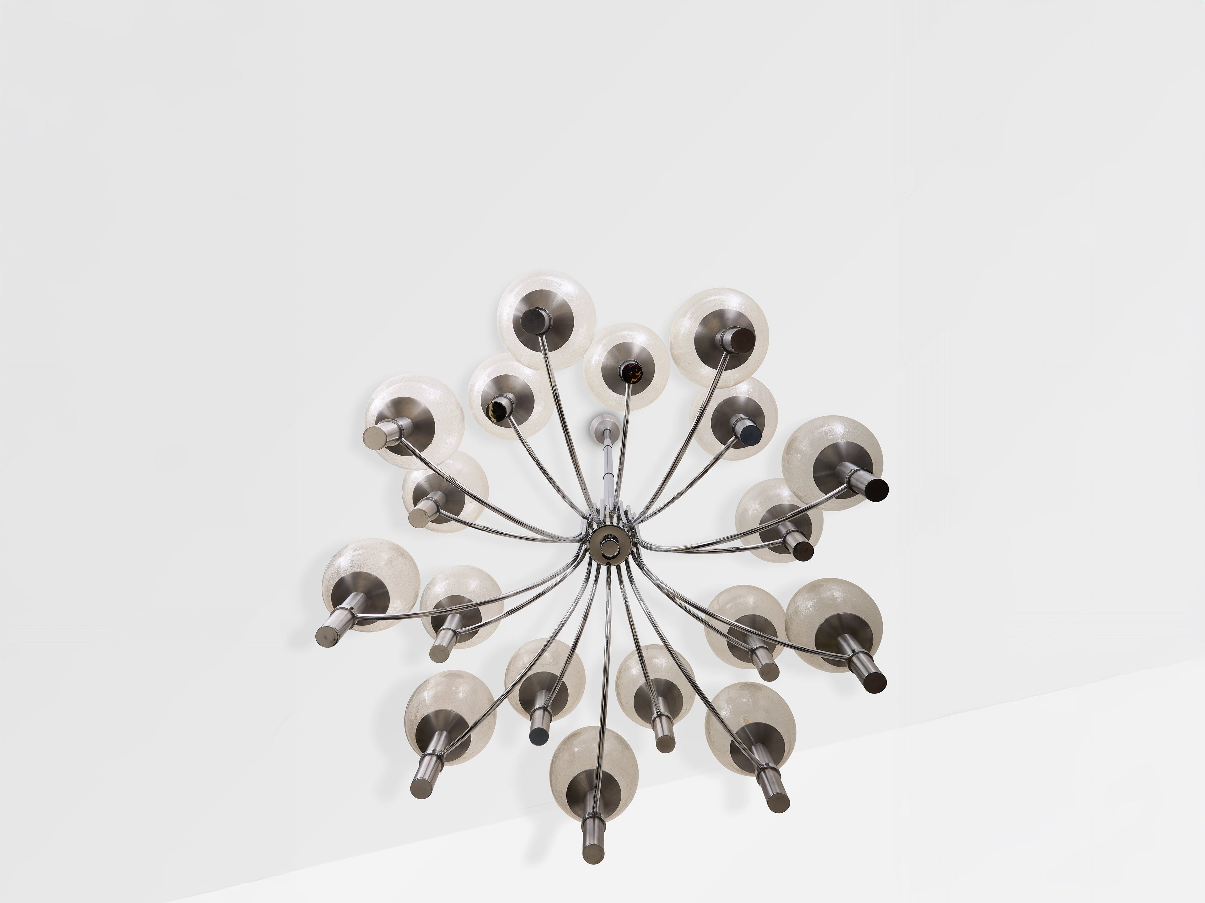 Pair of unique Veronese chandeliers 65 inches steel Murano glass 1970