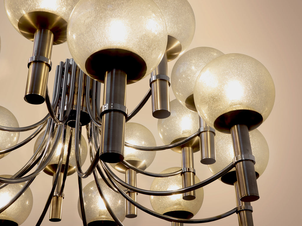 Pair of unique Veronese chandeliers 65 inches steel Murano glass 1970
