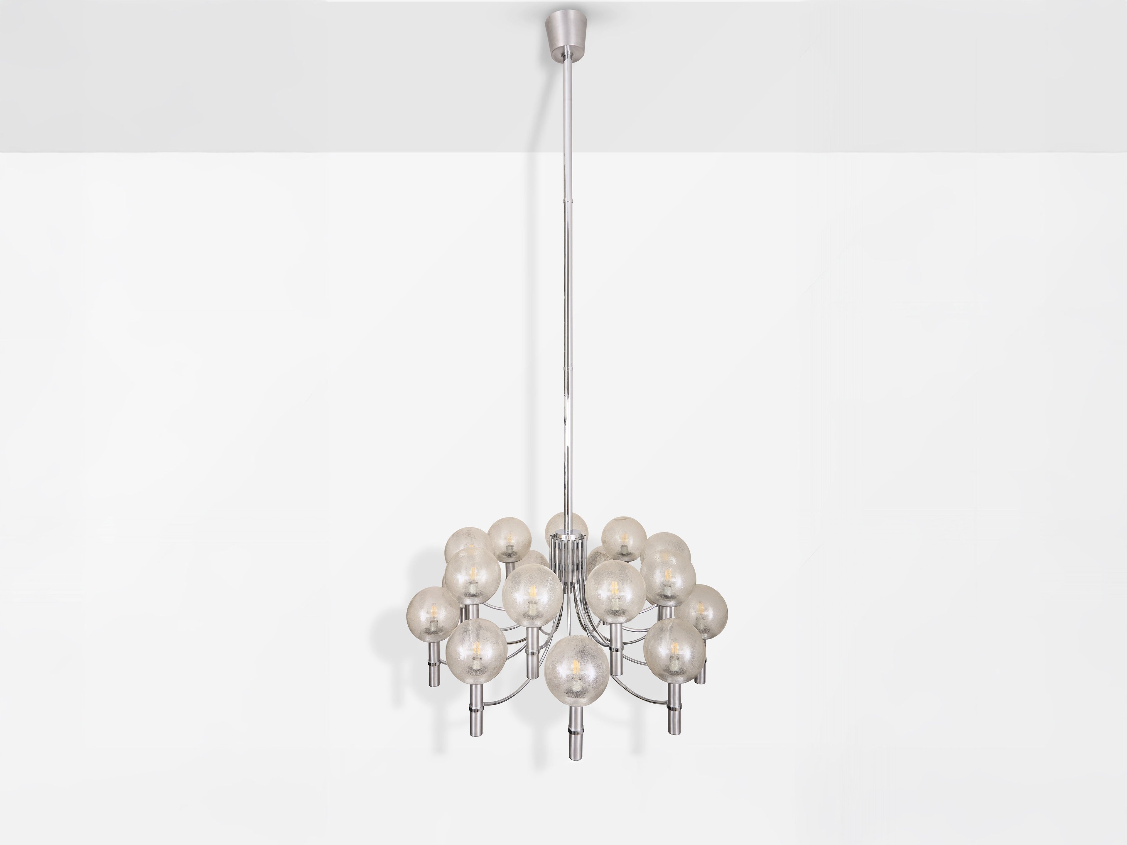 Pair of unique Veronese chandeliers 65 inches steel Murano glass 1970