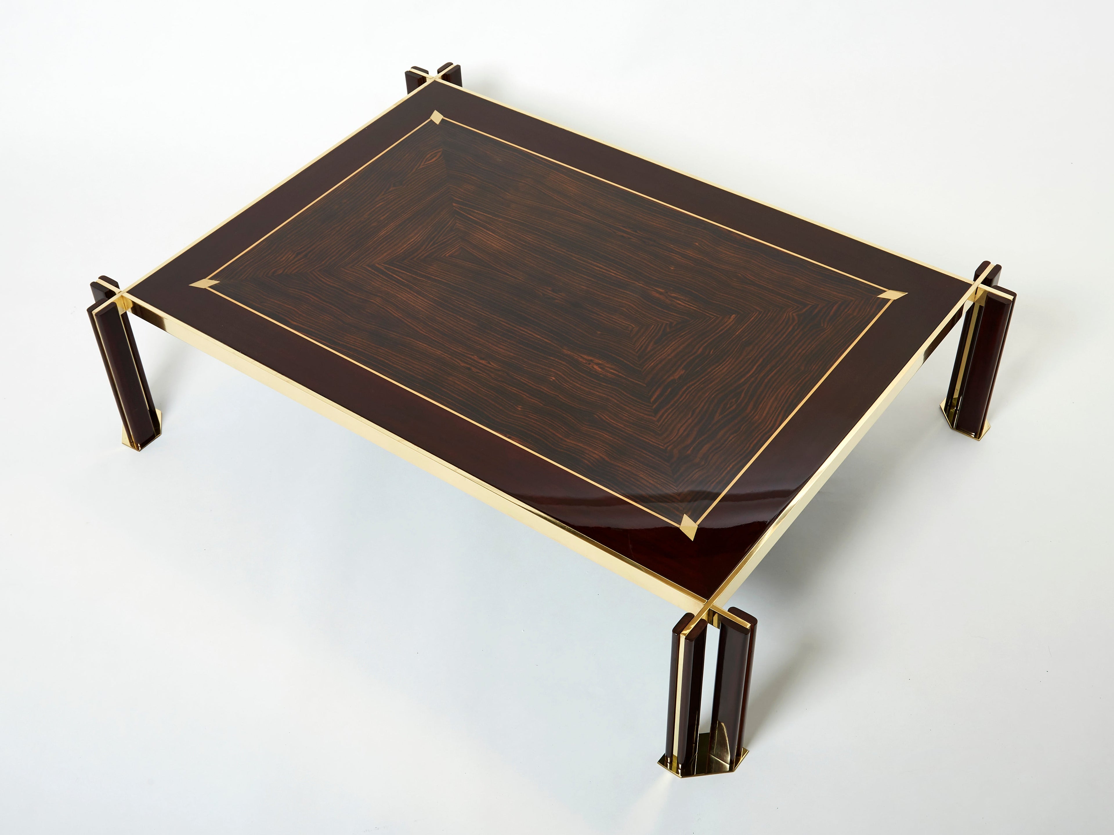 Paolo Barracchia macassar ebony marquetry brass coffee table 1978