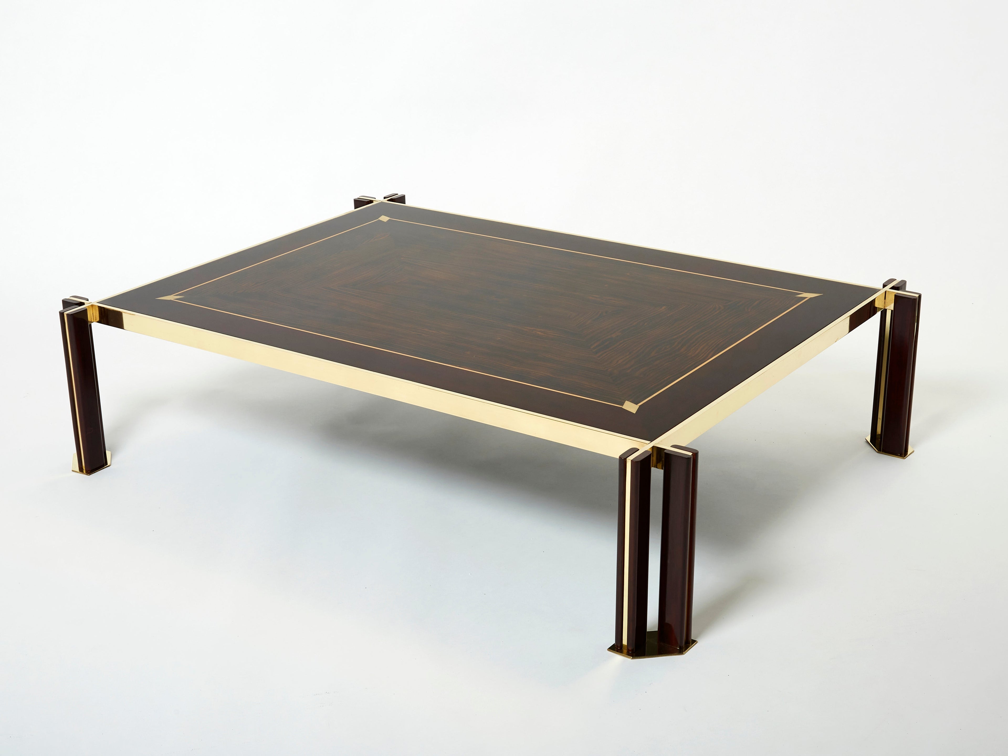 Paolo Barracchia macassar ebony marquetry brass coffee table 1978