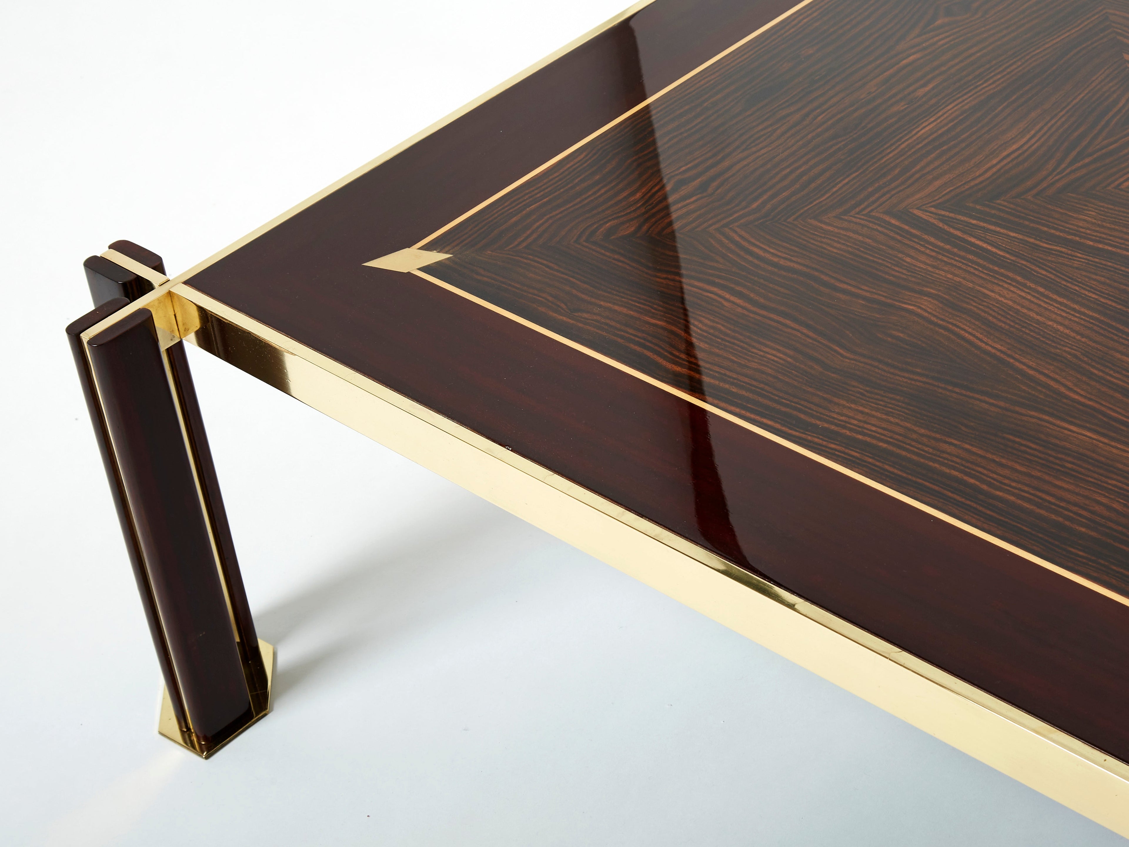 Paolo Barracchia macassar ebony marquetry brass coffee table 1978