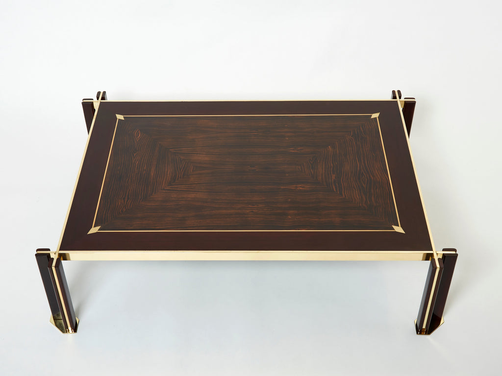 Paolo Barracchia macassar ebony marquetry brass coffee table 1978